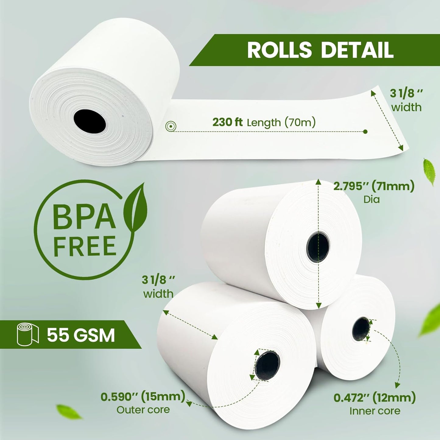 3 1/8 x 230ft Thermal Paper Receipt Rolls (30 PACK) 55 GSM - Compatible with ALL POS Systems, Cash Registers - BPA Free, Premium Quality Receipt Paper Rolls