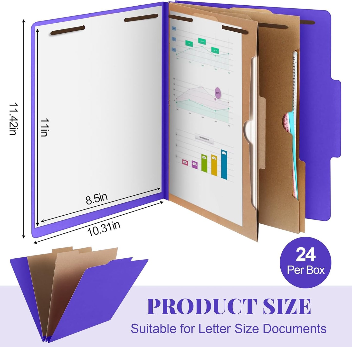 24 Pcs Classification Folders Letter Size, 2 Pocket Dividers Pressboard File Folder with Fasteners, Expanding File Organizer Bulk for Teachers, Clergy, Office, Church, Christmas (Purple)