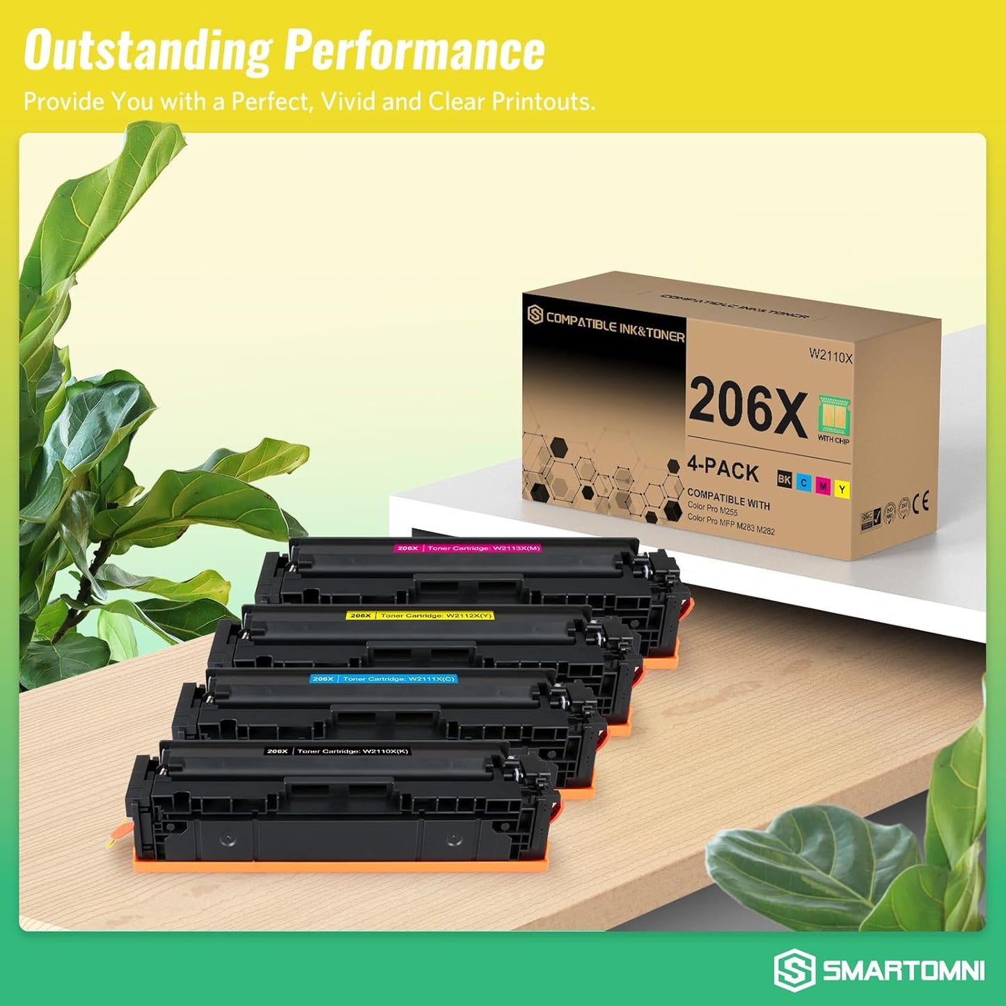 206X 206A High Yield Toner Cartridges 4 Pack (with Chip) Works with HP Color Pro MFP M283fdw M283cdw, Pro M255dw M255nw, MFP M282nw M283 M282 M255 Printer | W2110X W2111X W2112X W2113X 206A W2110A