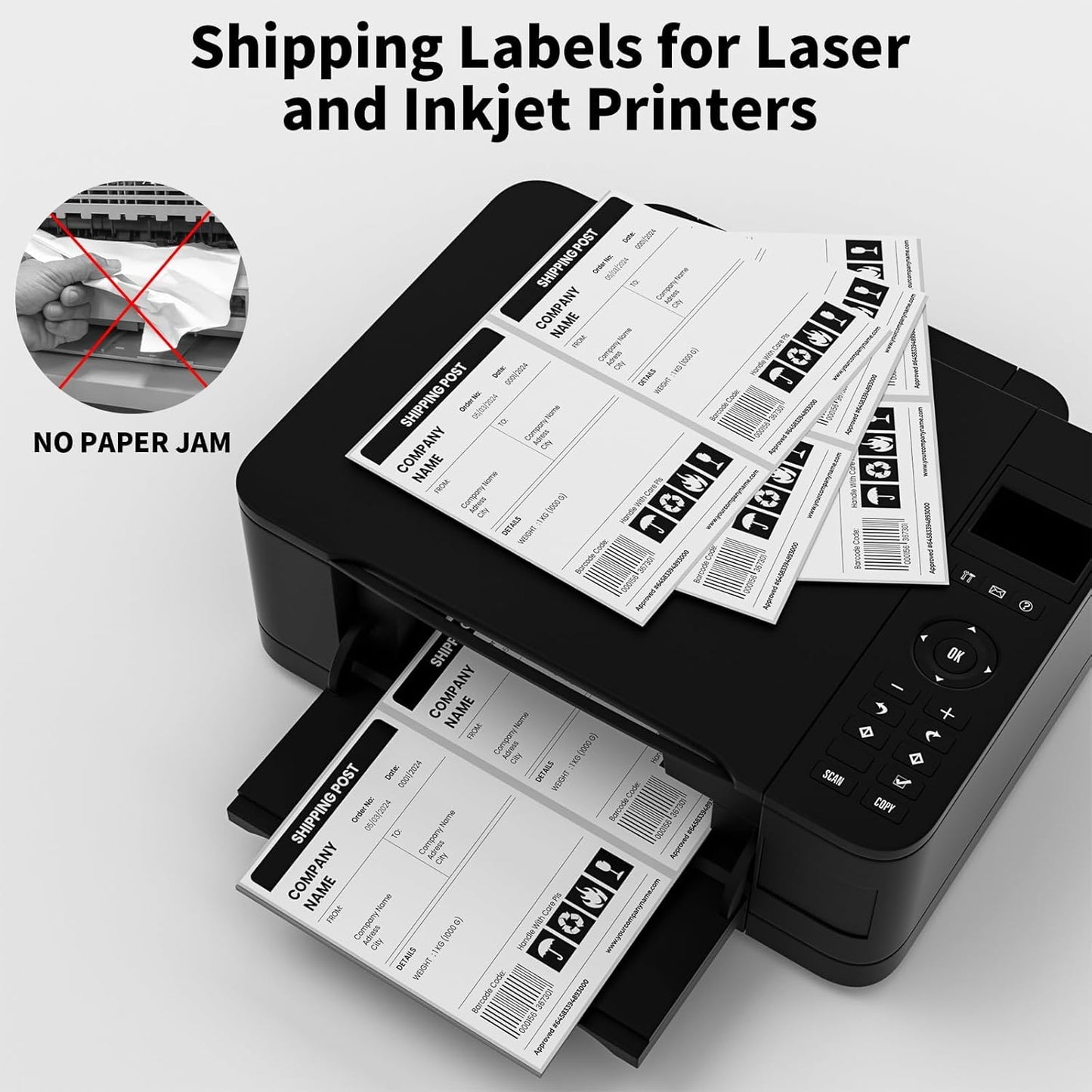 25 Sheets 50Labels Half Sheet Self Adhesive Shipping Labels for Laser Inkjet Printers, 8.5Inch x 5.5Inch(2-up)