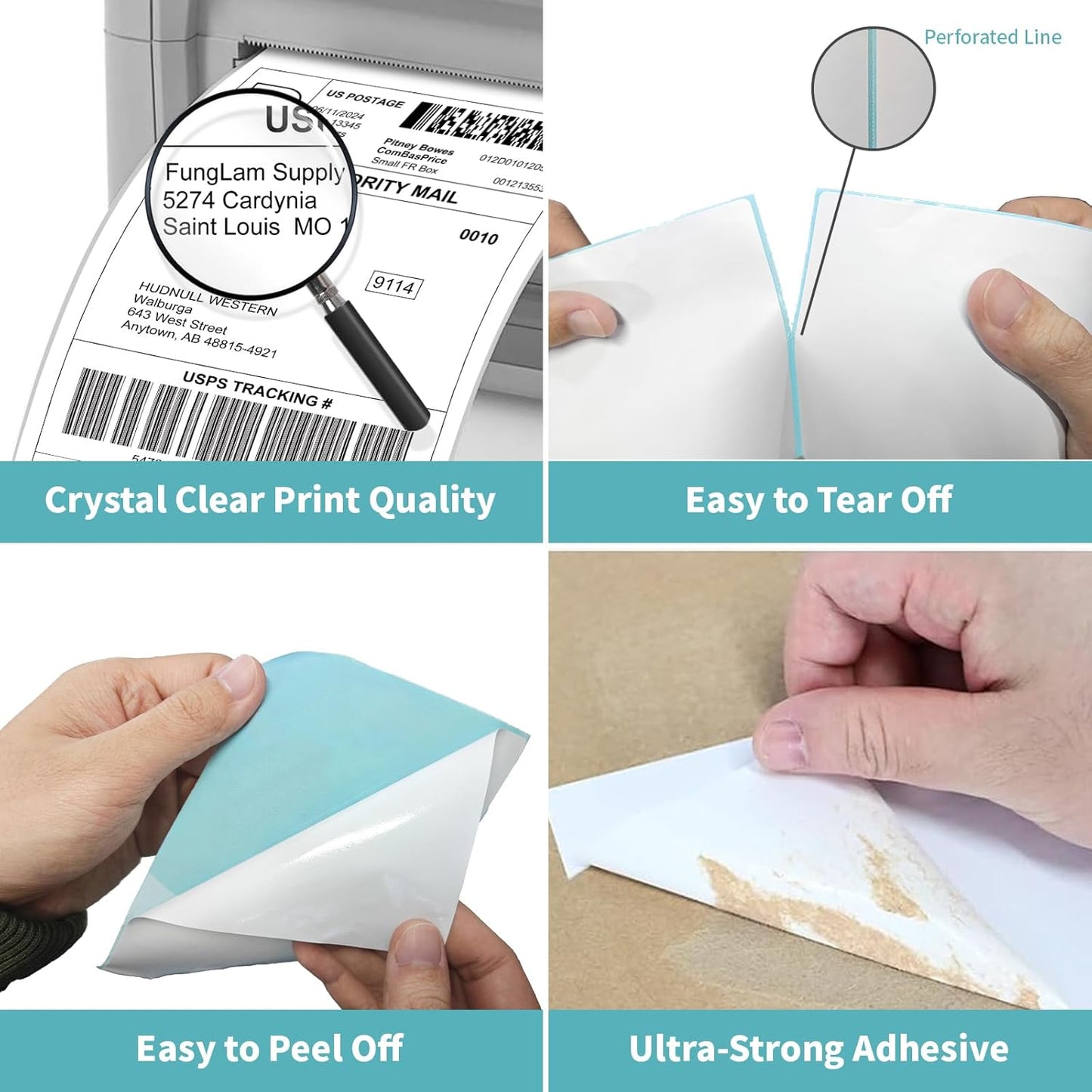FungLam Direct Thermal Shipping Labels - 4x6 Thermal Labels Fanfold - Perforated and Strong Adhesive - 8000 Labels (1000 Labels per Stack, 8 Stacks)