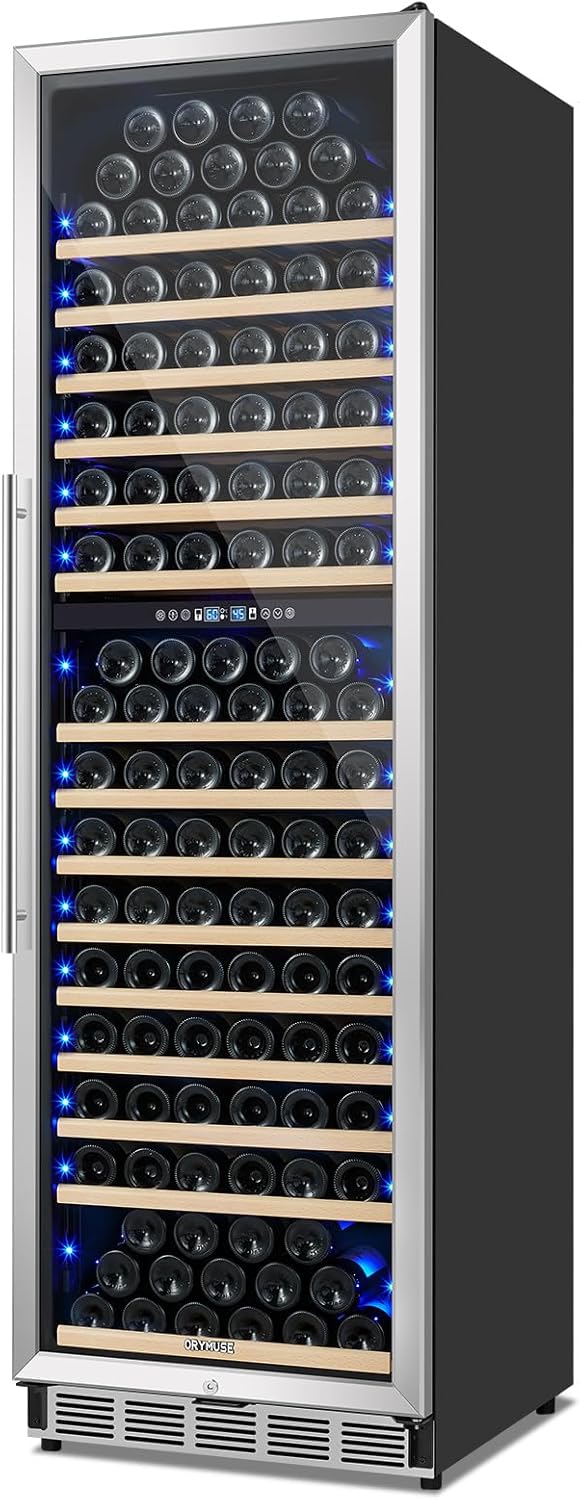 200 Bottle Dual Zone Wine Fridge - 24 Inch Large Wine Cooler Refrigerator, Freestanding and Built-in Design, Upgraded Compressor Cooling, Intelligent Temperature Memory