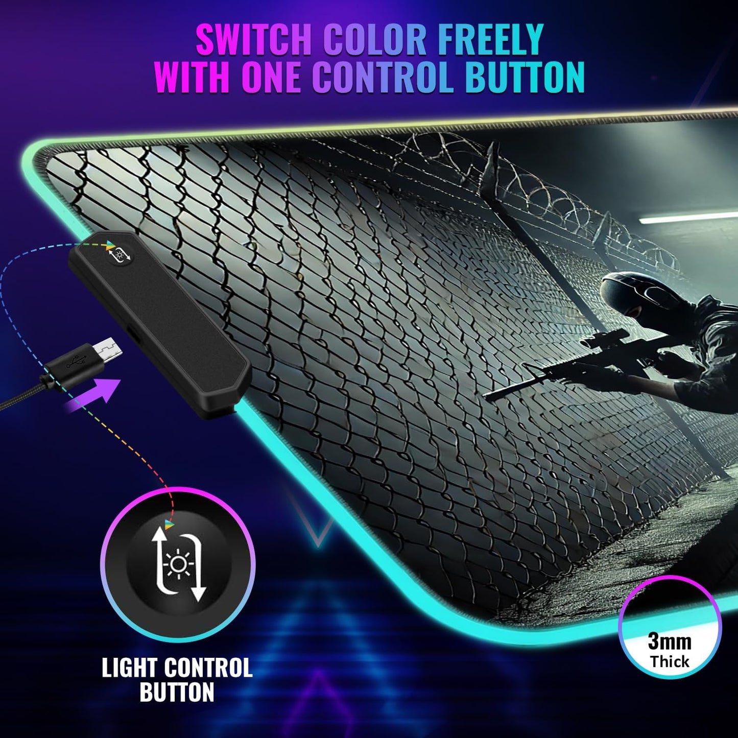 Gaming Mouse Pad - Desk Mat Gaming Mouse Pad , Medium Extra Large Extended Big Long Huge XL XXL and XXXL RGB LED Light Mousepad For a Computer , PC Mats Mousepads Shadow Operatives