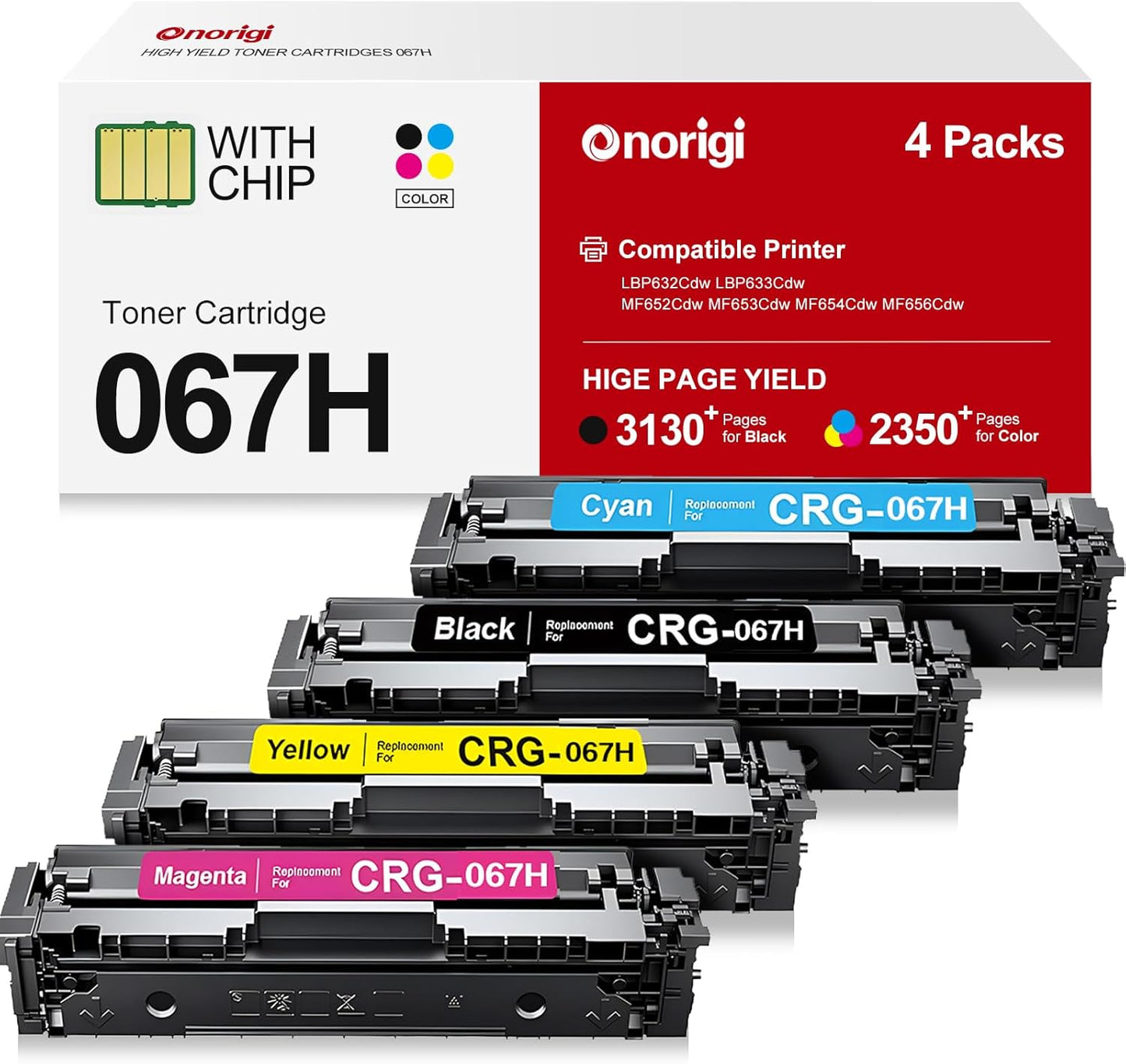 067H MF656Cdw Toner Cartridge Set Compatible for Canon 067H 067 Toner for Canon imageClass LBP633Cdw, LBP632Cdw, LBP631Cw, MF651Cw, MF653Cdw, MF654Cdw, MF655Cdw, MF656Cdw (067H, 4Pack)