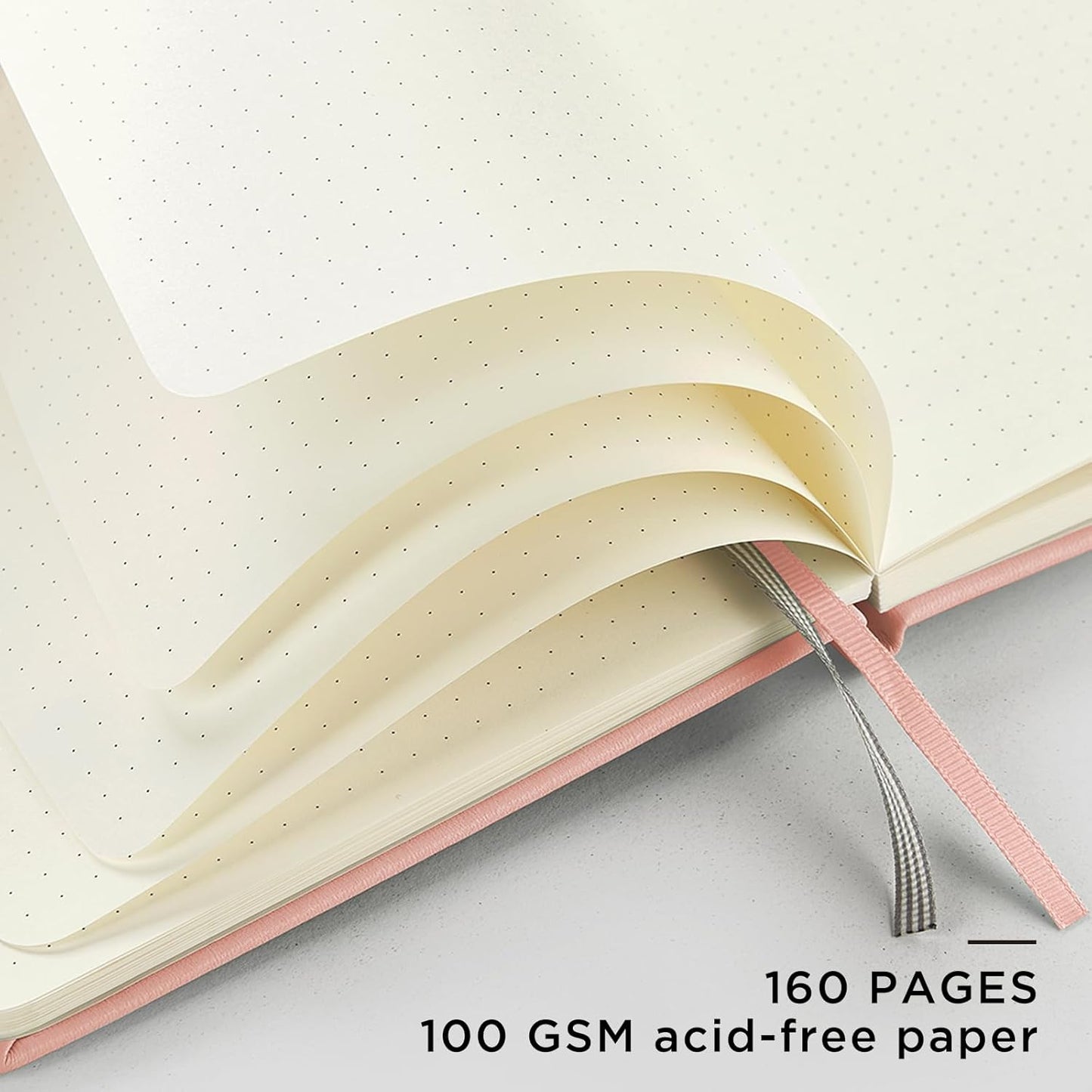 &And Per Se Dotted Journal Notebook, A5 Hardcover Leather Bullet Dotted Journal, 160 Pages 100 gsm Thick Dotted Paper，3 Sheets of Stickers Included - 5.7'' x 8''（Pink）