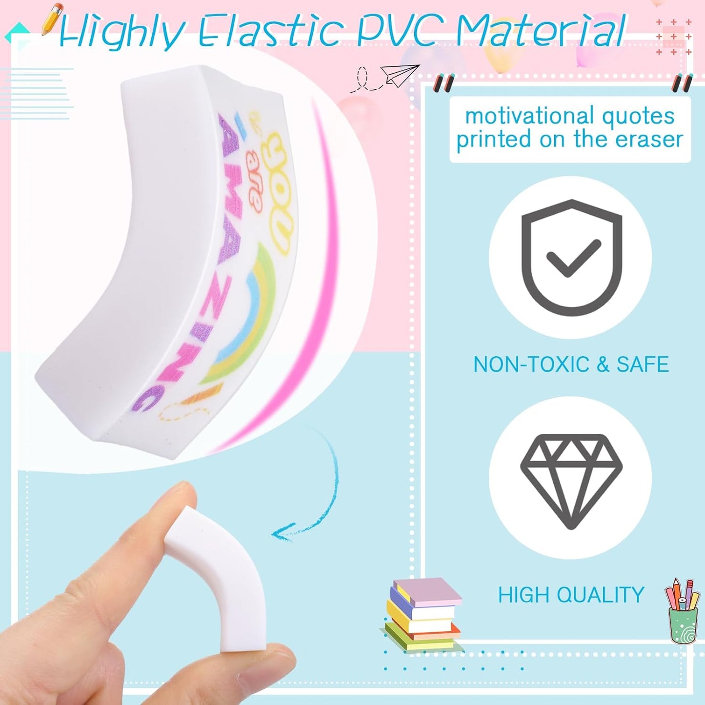 180 Pcs Inspirational Erasers for Kids Christian Pencil Erasers Bulk, Back-to-School Gifts Motivational and Cute Supplies for Students Classrooms, Drawing(White,Inspirational)