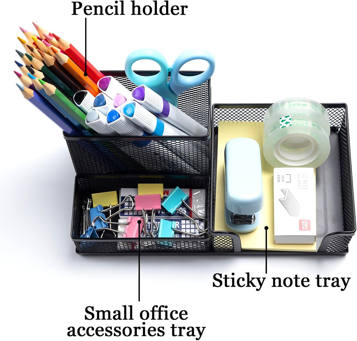 4 Pieces Mesh Pen Holder Desk Organizers and Accessories for Deskop Organizer,3 Compartments Black Pencil Holder for Office Supplies,Gifts for Colleague
