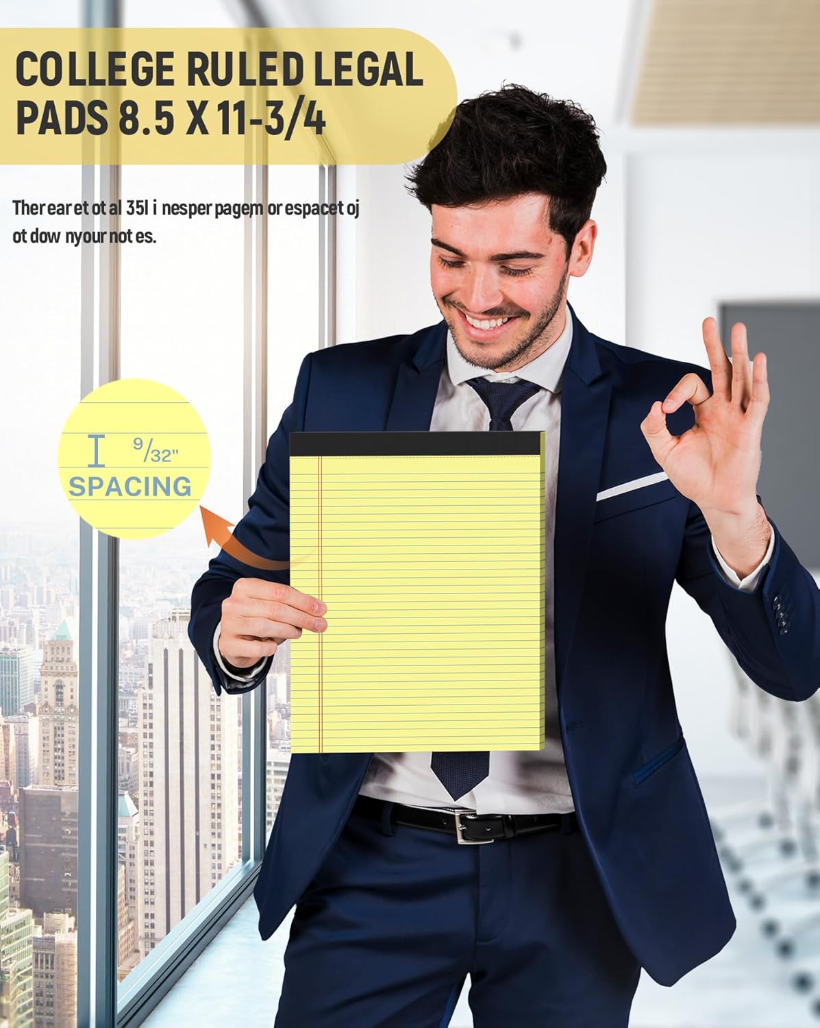 24 Pack Legal Pads 8.5 x 11 College Ruled Writing Pads, 720 Sheets Legal Note Pads 8.5 x 11 Narrow Ruled Lined Paper Pads, Perforated Notepads Notebook Yellow Paper Tablets 30 Sheets Per Notepad