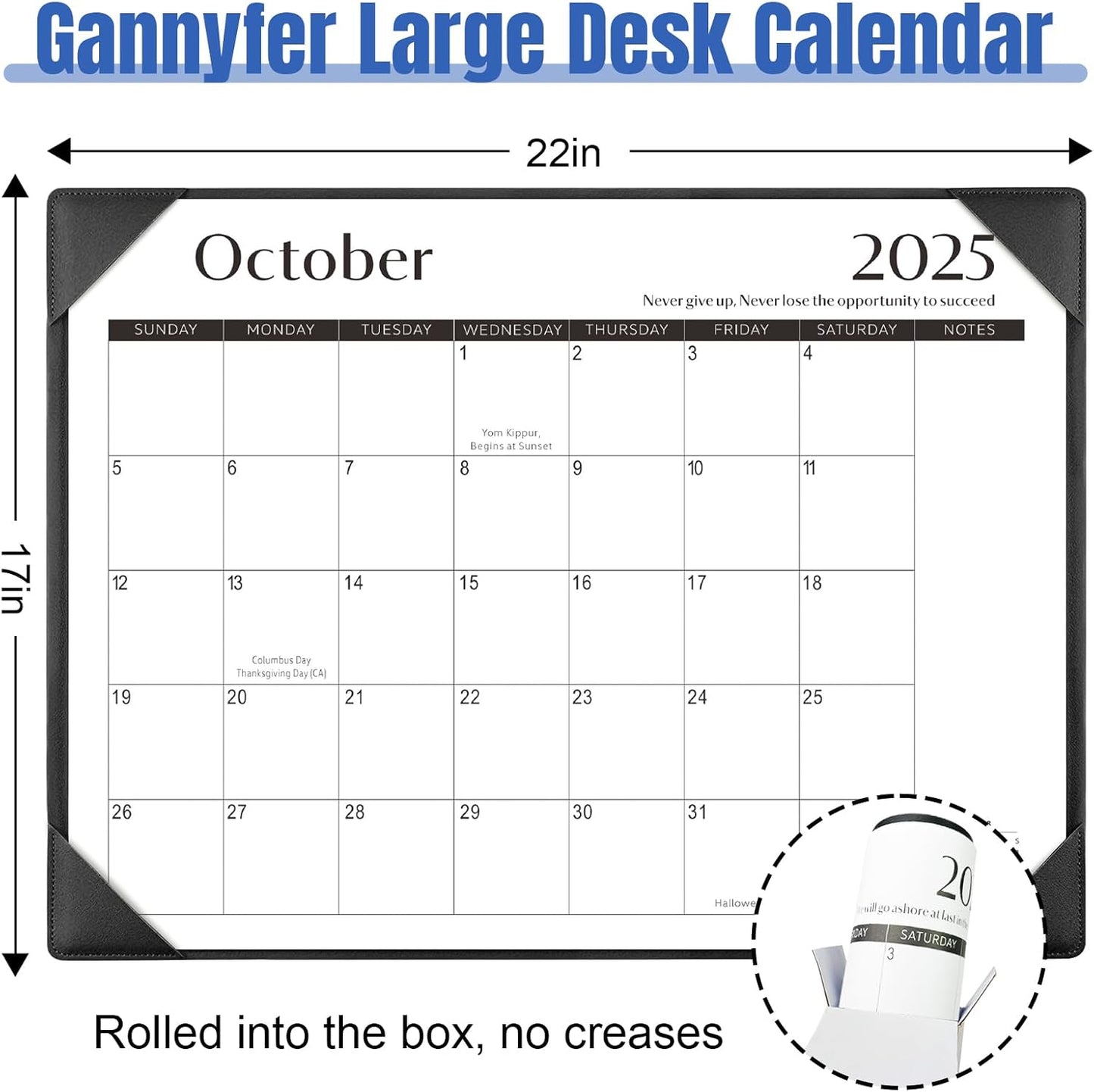 Gannyfer Large Desk Calendar 2025-2026 with Mat - 18 Month Table Calendar, 22" x 17" Desktop Pad Calendar for Planning and Organizing in Your Family, School or Office - Black
