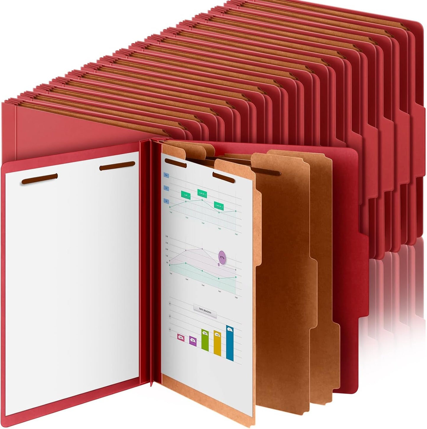 36 Pcs Classification Folders Letter Size, 3 Divider Pressboard File Folder with Fasteners, Expanding File Organizer Bulk for Teachers, Clergy, Office, Church, Christmas Donations (Red)