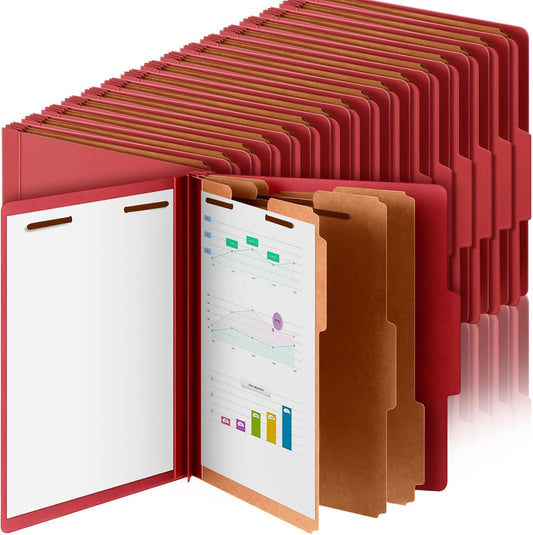 36 Pcs Classification Folders Letter Size, 3 Divider Pressboard File Folder with Fasteners, Expanding File Organizer Bulk for Teachers, Clergy, Office, Church, Christmas Donations (Red)