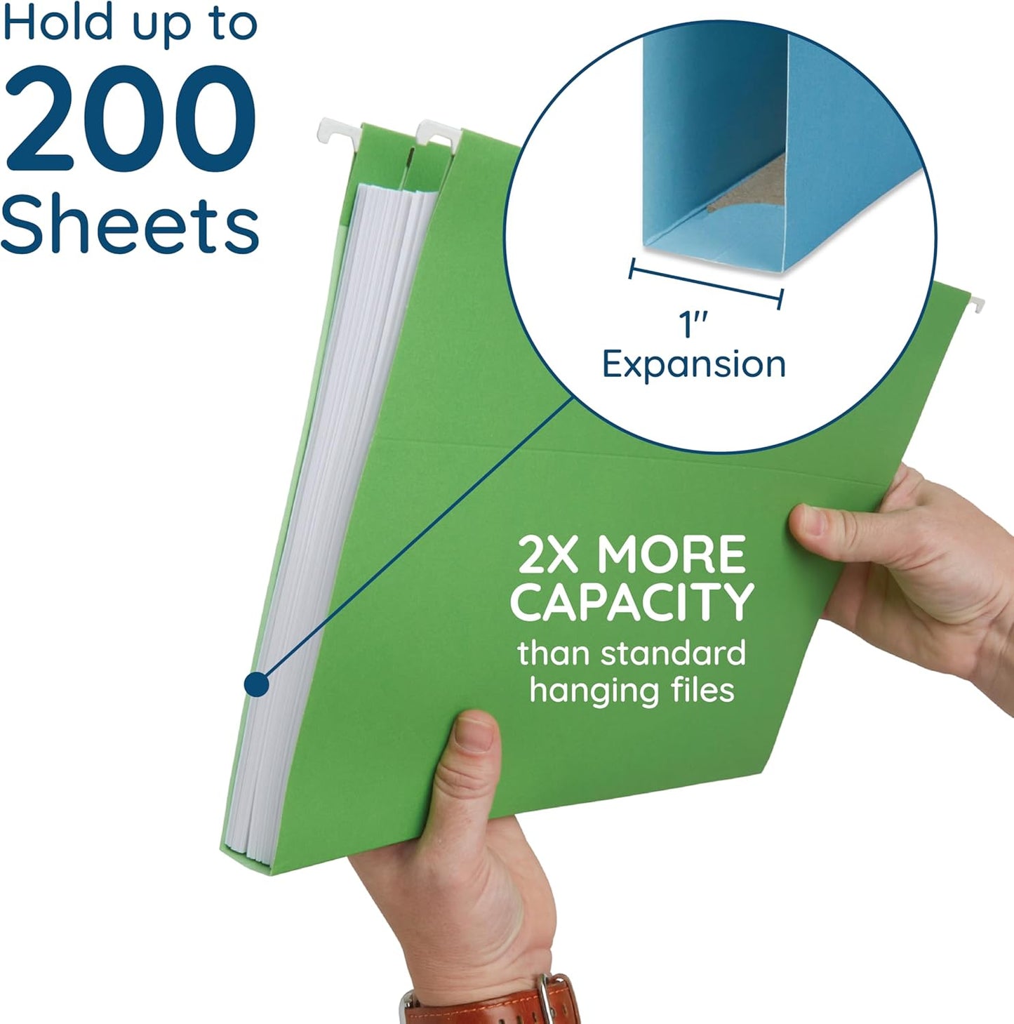 25 Blue Summit Supplies Hanging File Folders 1 inch Expansion, Assorted Colors Hanging File Folders Extra Capacity 1 inch, 11PT Paper, 1 inch Expandable File Folders, 25 Pack