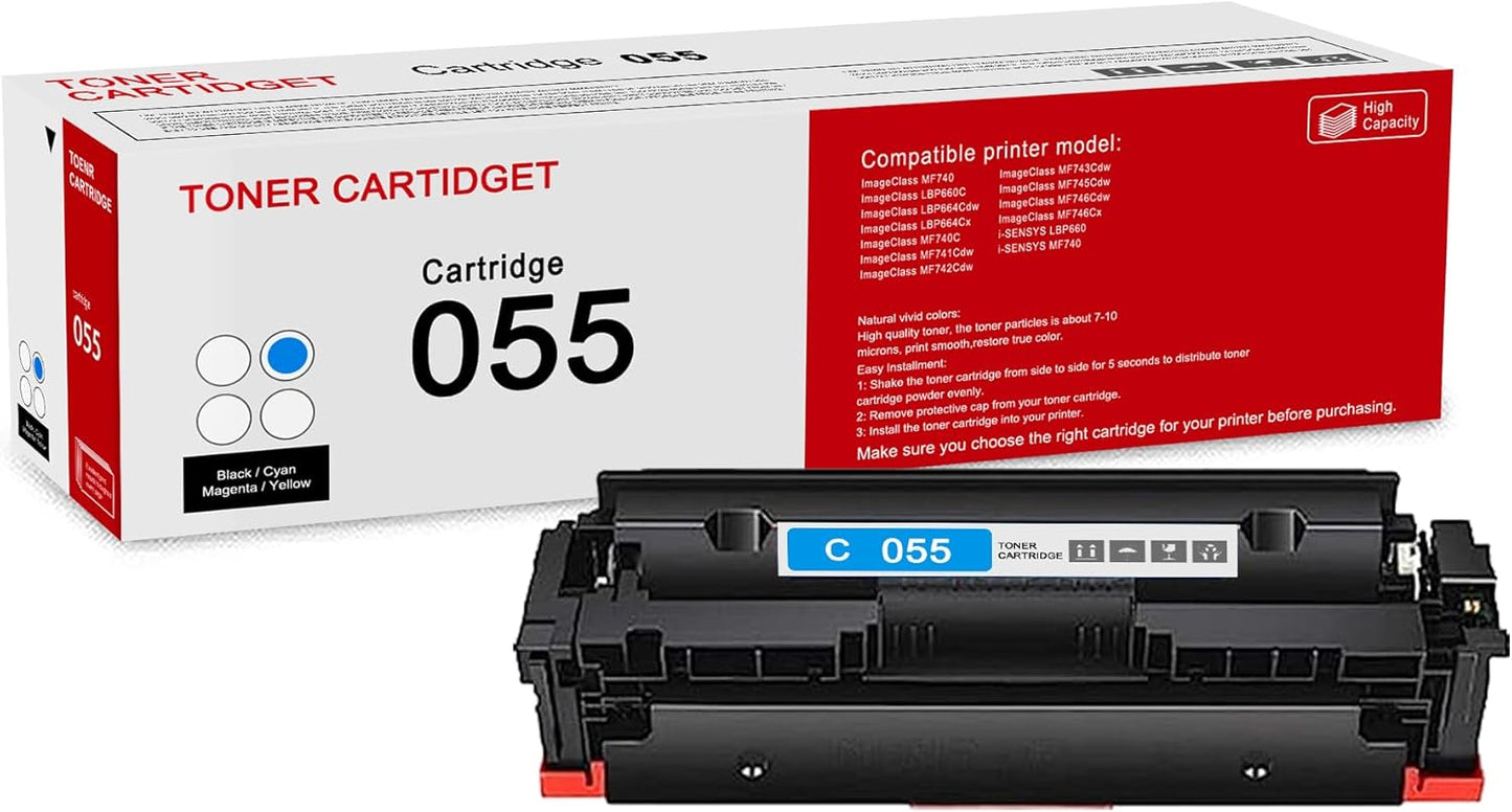 1 Pack 055 3015C001 Cyan Whit chip Toner Cartridge: Compatible CRG 055 3015C001 Replacement for Canon Color ImageClass MF740 LBP660C LBP664Cdw MF740C MF745Cdw i-SENSYS LBP660 MF740 Printer