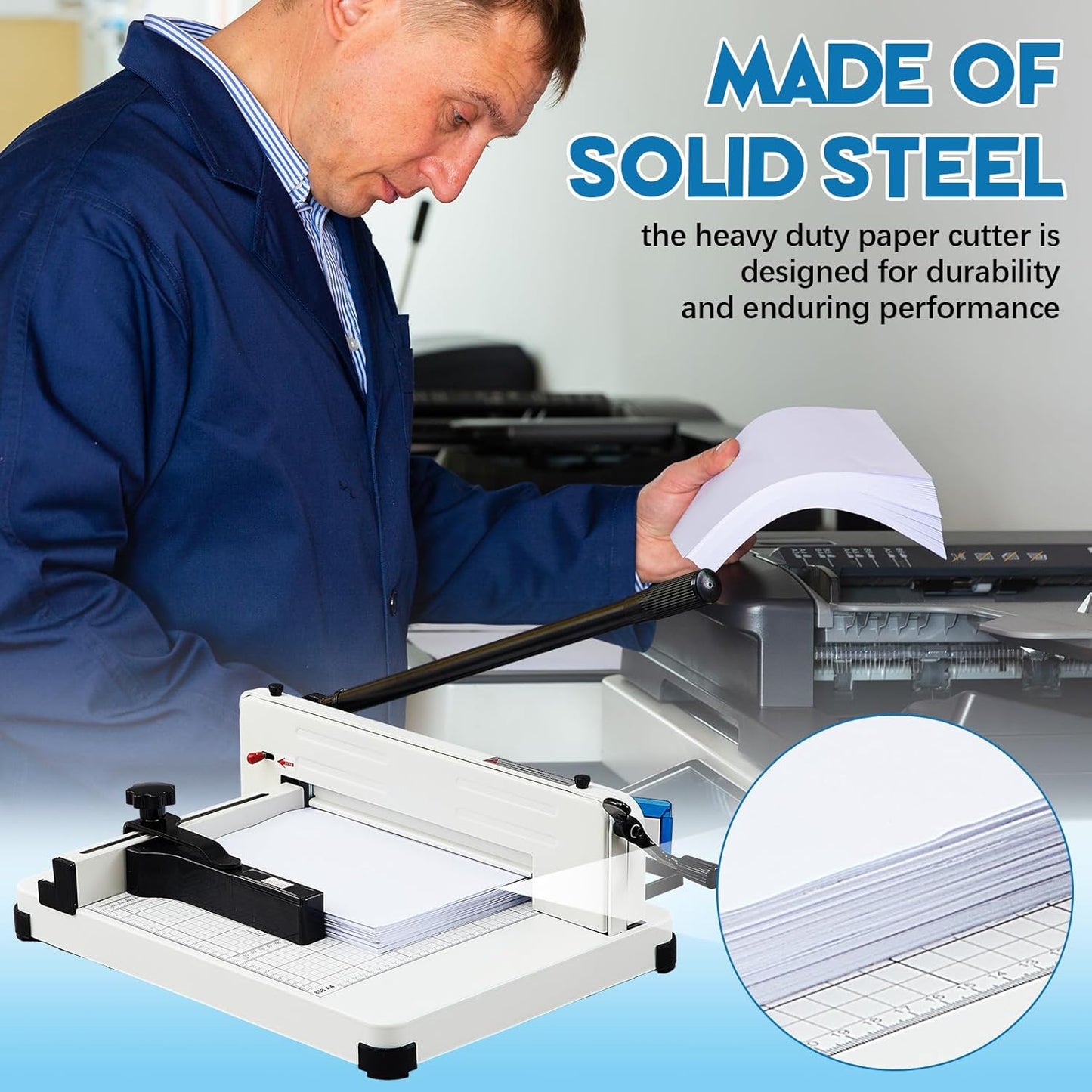 12 Inch A4 Guillotine Paper Cutter Heavy Duty Paper Cutter 400 Sheet Capacity Stack Cards Trimmer Steel Slicer with Metal Base for Cards Leather Office Home School (Beige)