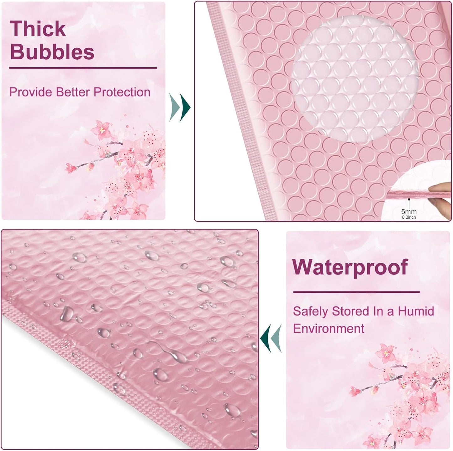 10.5x16 Poly Bubble Mailers #5 Padded Envelopes, 25Pcs Self Seal Mailing Envelopes Bubble Padded Mailers (Pink)