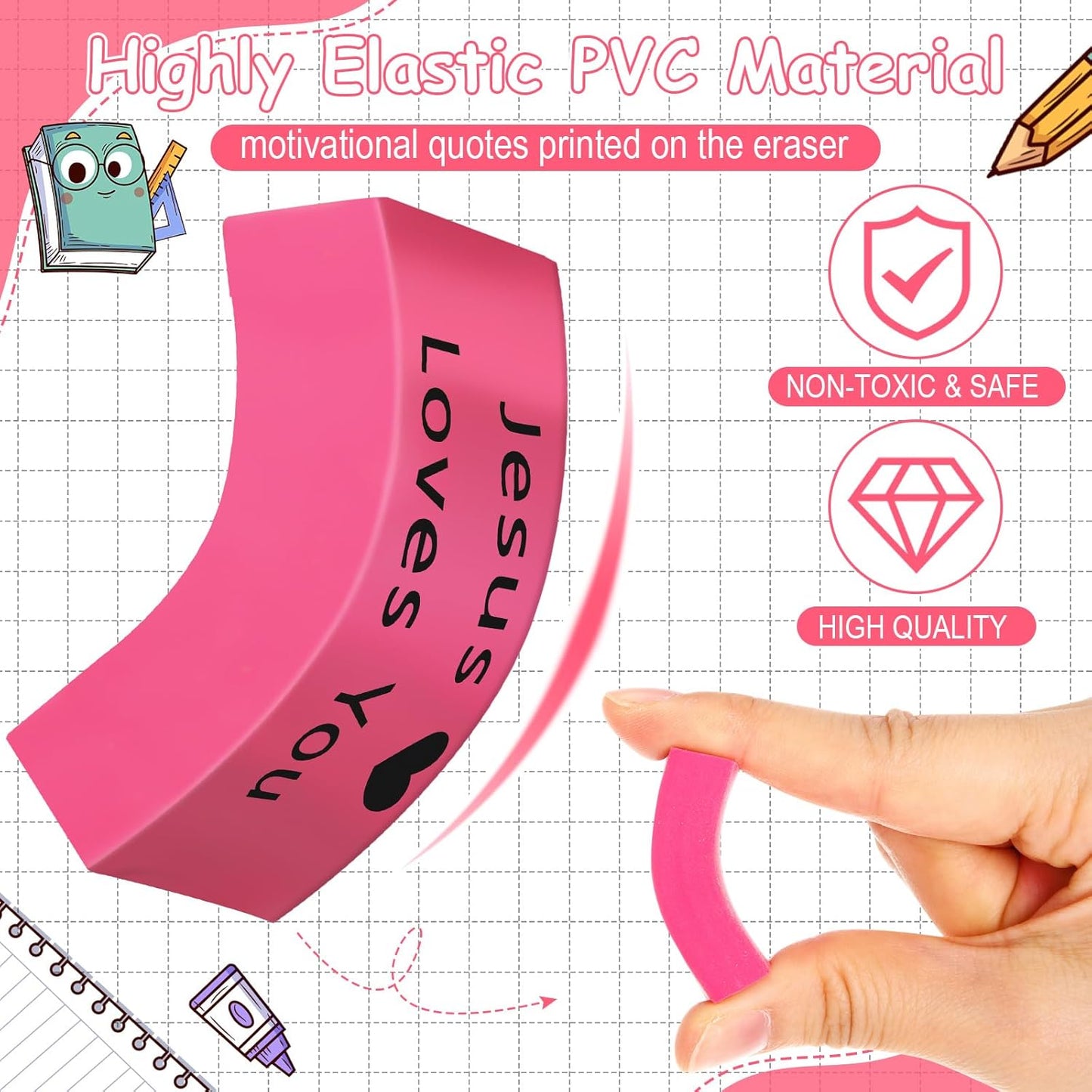 180 Pcs Inspirational Erasers for Kids Christian Pencil Erasers Bulk, Back-to-School Gifts Motivational and Cute Supplies for Students Classrooms, Drawing(Multicolor,Jesus Loves You)