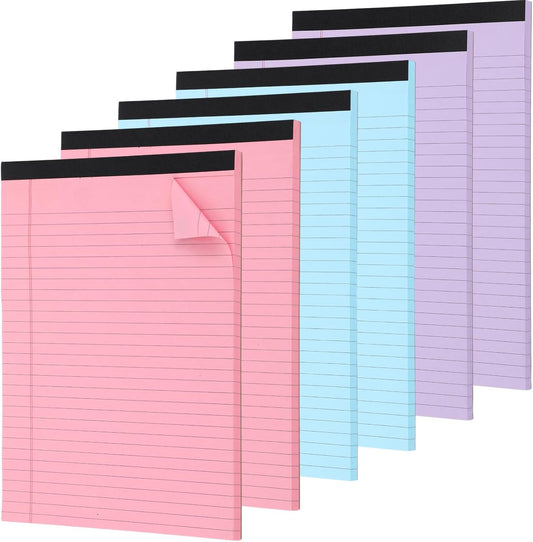 Honoson 6 Pack Legal Pads 8.5 x 11 College Ruled Colored Notepad 600 Sheets Wide Ruled Writing Pads 100 Sheets/pad Lined Paper Bulk for Office School Classroom Teacher Students Supplies, 3 Colors