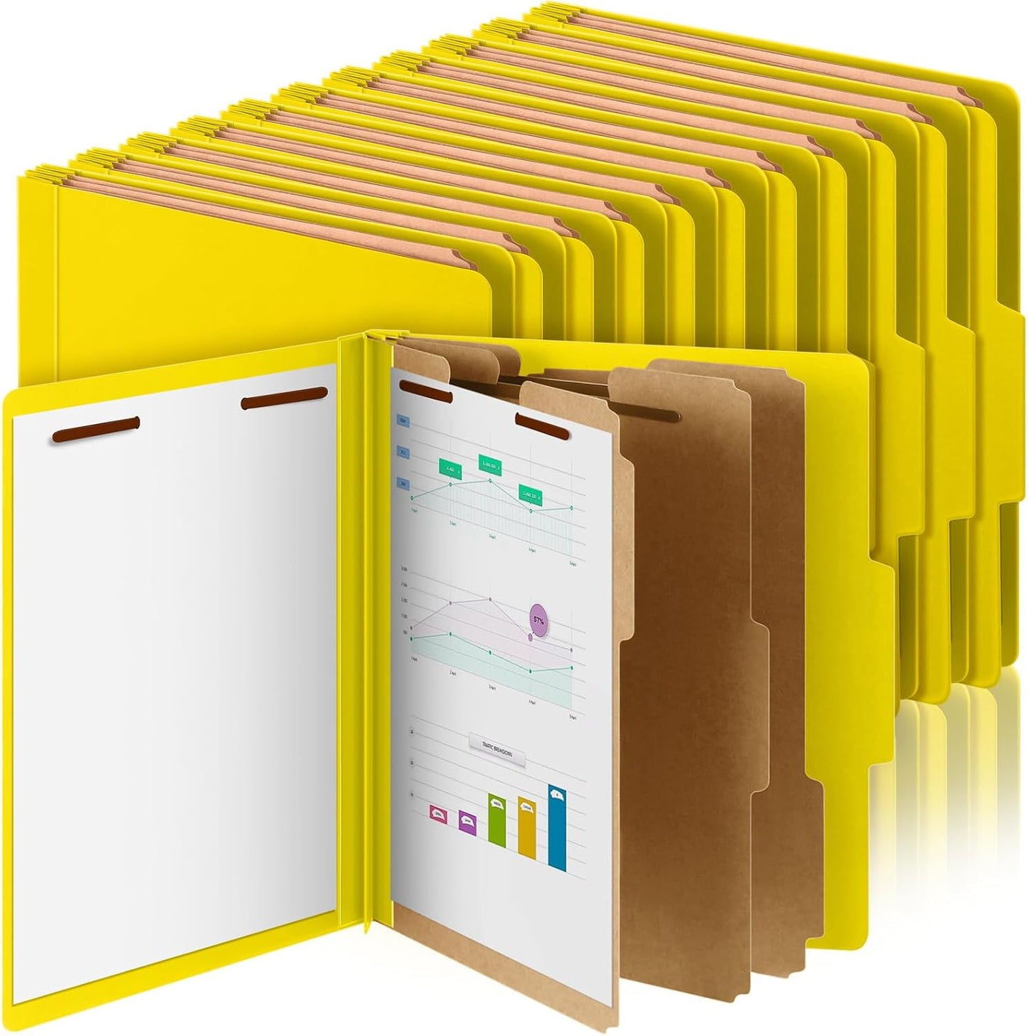 24 Pcs Classification Folders Letter Size, 3 Divider Pressboard File Folder with Fasteners, Expanding File Organizer Bulk for Teachers, Clergy, Office, Church, Christmas Donations (Yellow)