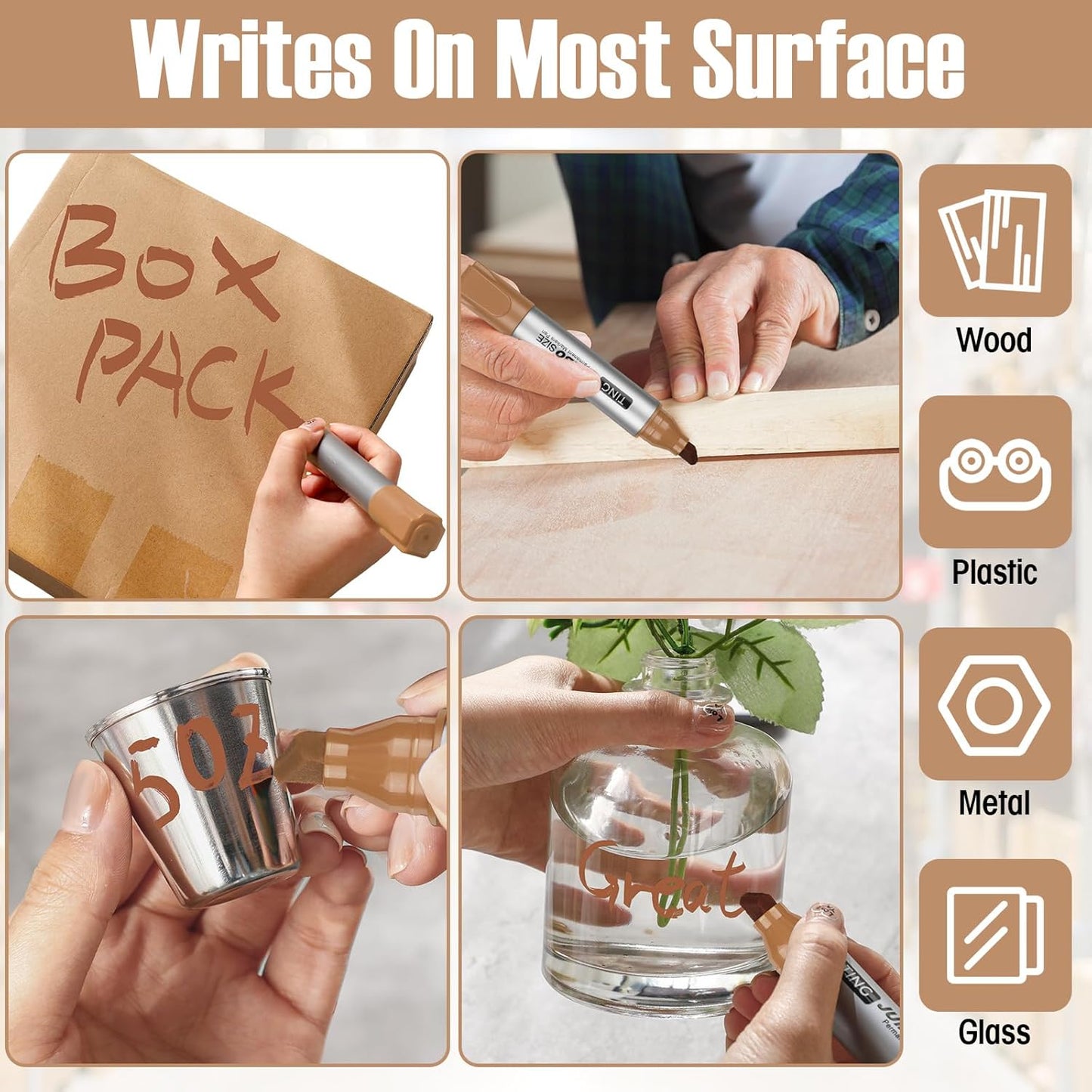 Fuutreo 10 Pack Jumbo Permanent Markers Bulk Large Chisel Tip Permanent Markers Quick Drying Waterproof Big Huge Poster Pens for Office, Logistics Company and More(Brown)