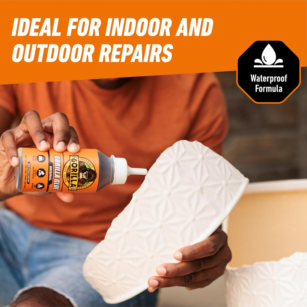 Gorilla Original Gorilla Glue, Brown, Waterproof Polyurethane Glue, 8 Ounce (Pack of 1) - Expands Into Materials, All Purpose