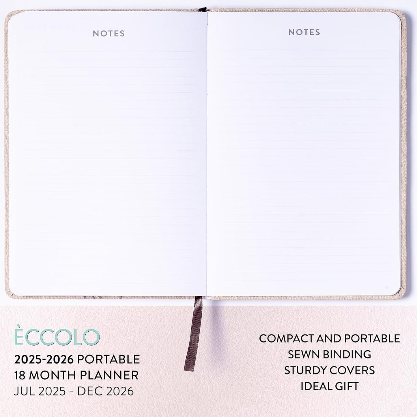 2025-2026 Eccolo 18 Month Linen Bound Planner, Monthly & Weekly Pages (5.25 x 7.75" - July 2025 - Dec 2026)