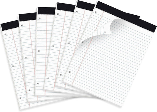 HAUTOCO 6 Pack 8.5 x 11 Legal Pads White Wide Ruled Notepads Perforated Writing Pads, 30 Sheets Per Notepad, 3-Hole Punched Paper, Writing Note Pads for School, Home, Office, Business