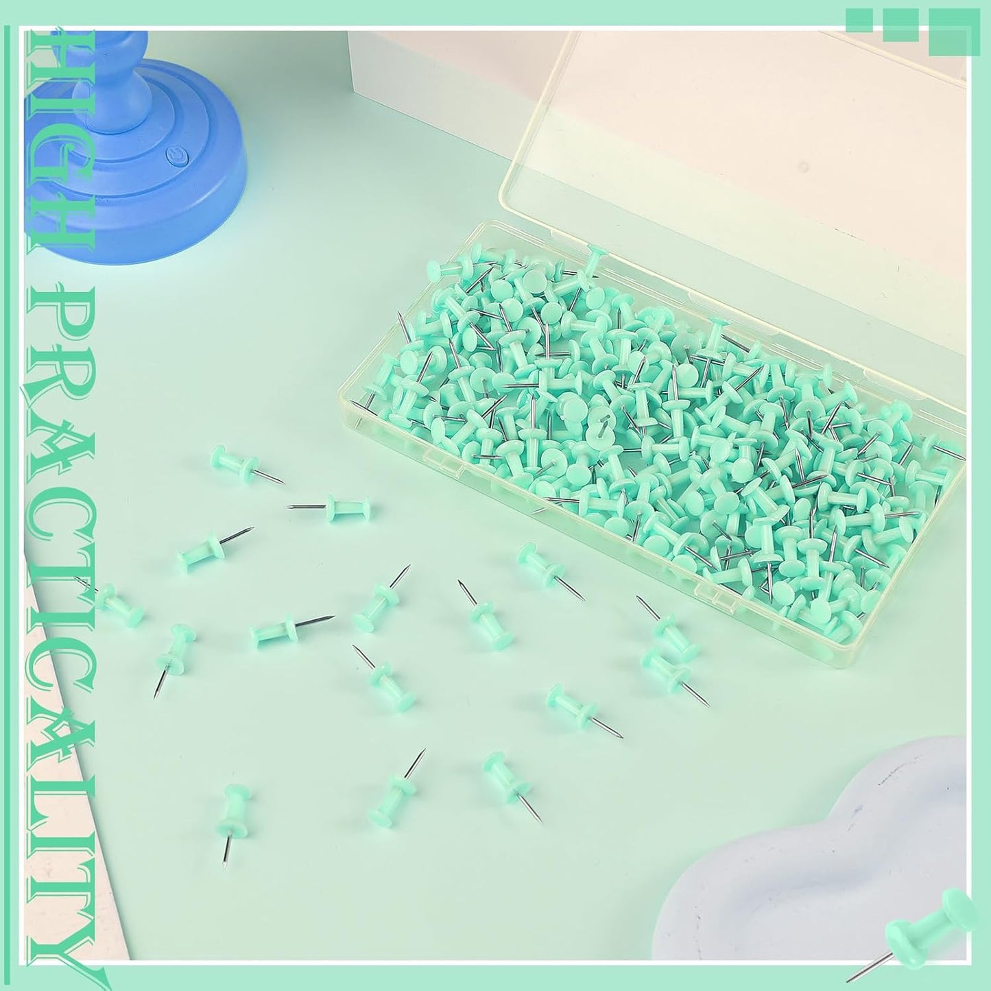 220 Count Green Push Pins, Standard Plastic Head Steel Point Thumb Tacks Decorative Push Pins for Cork Board Wall Hanging
