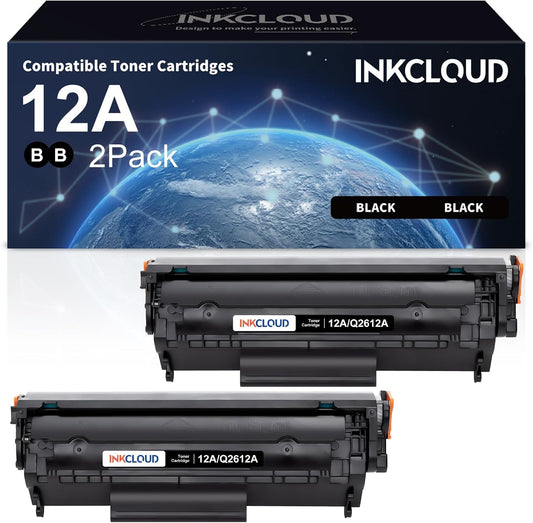 12A Black Toner  2-Pack Q2612A High-Yield Compatible Toner Cartridge for HP M1005 M1319f 1010 1012 1015 1018 1020 Plus 1022 1022n 1022nw 3015 3020 3030 3050 3050z 3052 3055 Printer