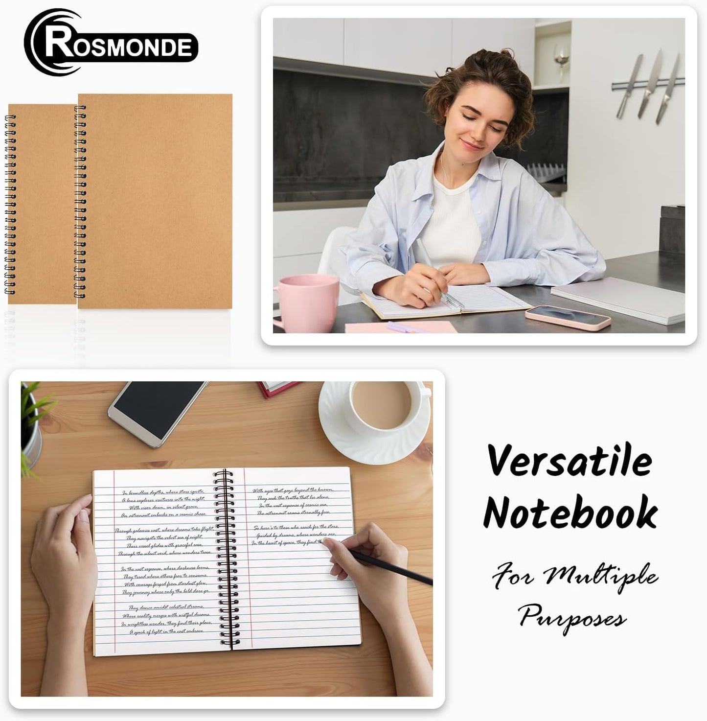 12 Pack Lined Journal Spiral Notebook College Ruled, 5.8 x 8.3, 120 Pages (60 Sheets), 100 GSM Thick Paper Notebooks, Daily Writing Journals for Men and Women, Work, Office & School Supplies