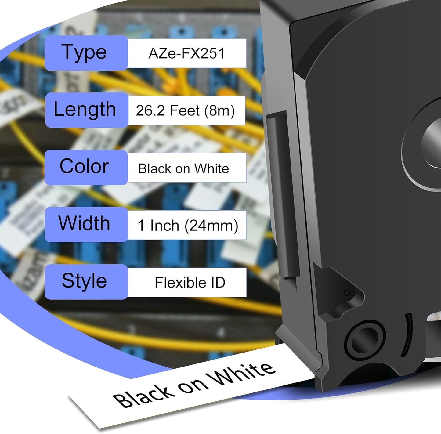 2PK TZe-FX251 1" Compatible for Ptouch Flexible ID Laminated Tape TZ-FX251 24mm 0.94 White Cable Wire Labels Tape for PT-D600 PT-D610BT PT-P710BT P700 Label Maker