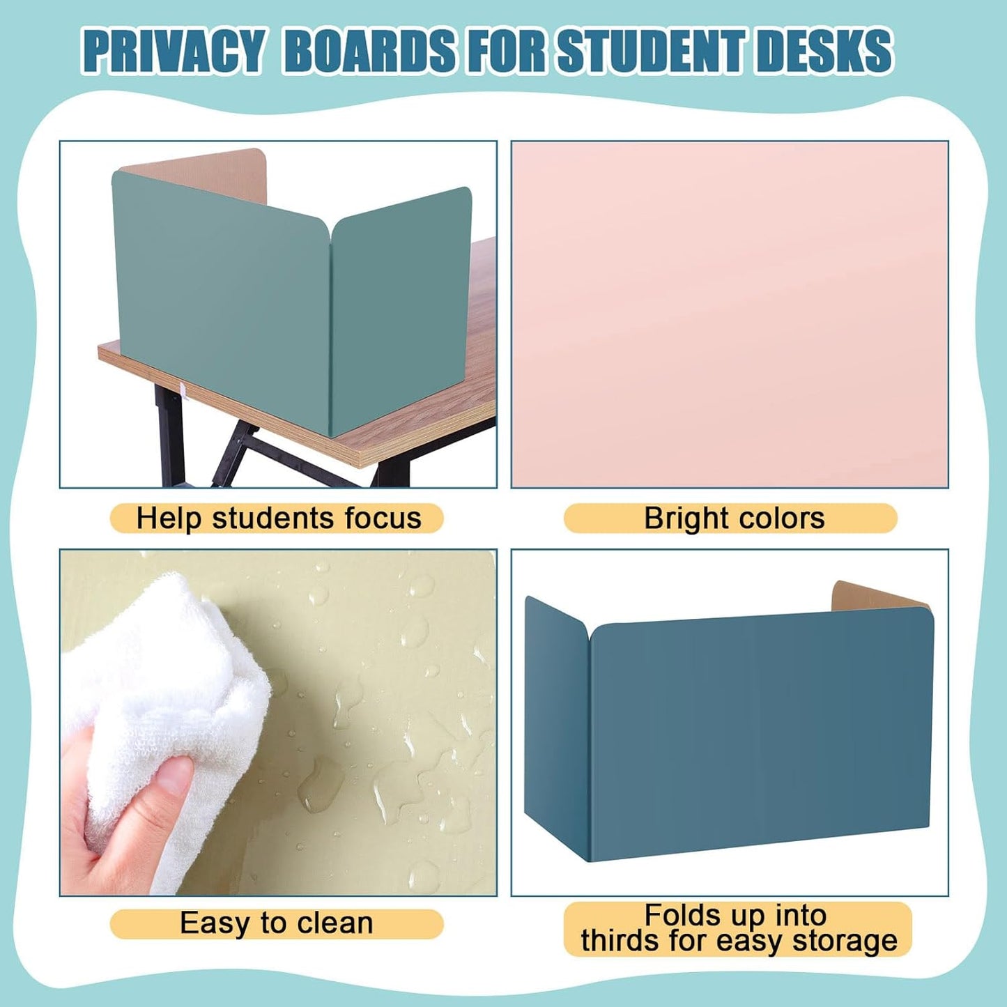 24 Pack Privacy Folders Boards for Student Desks Classroom Desk Divider Desk Privacy Panel Study Reduces Distractions Privacy Boards for Student Teacher Supplies, 19 x 12 Inch (Fresh Style)