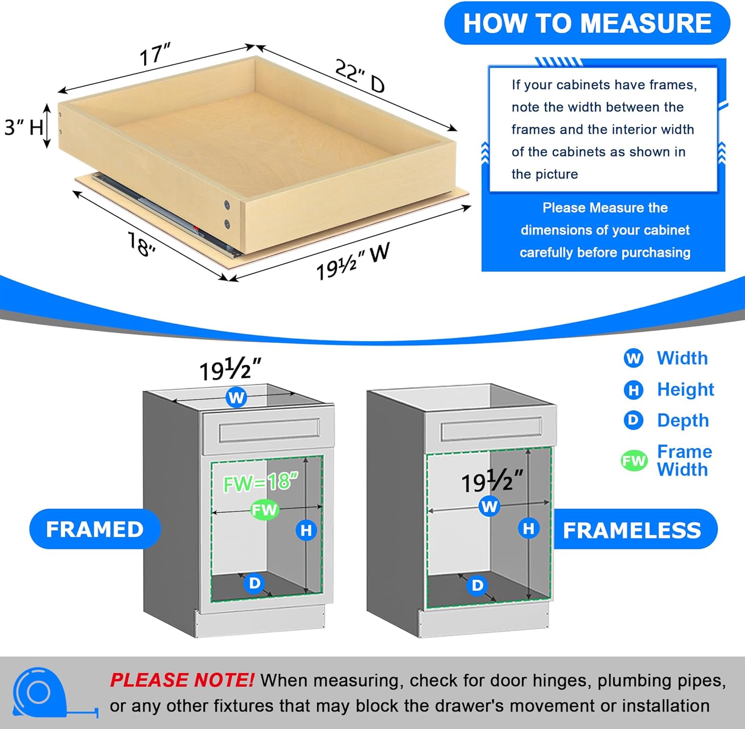 WelFurGeer Soft Close Pull Out Cabinet Organizer, 17" W x 22" D Pull Out Drawers for Cabinets, Space-Saving Cabinet Organizer with Easy Installation, Durable Pullout Drawers for Home & Kitchen