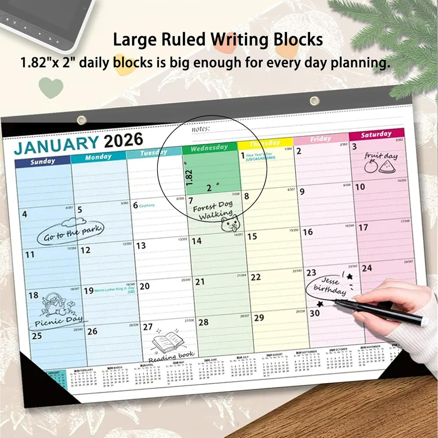 2026 Desk Calendar - 18 Monthly Calendar 2026-2027, Jan 2026 - Jun 2027, 17" x 12", Large Desk Calendar 2026-2027 with Thick Paper, Large Blocks, Stickers, Home or Office Calendar for Easy Organizing