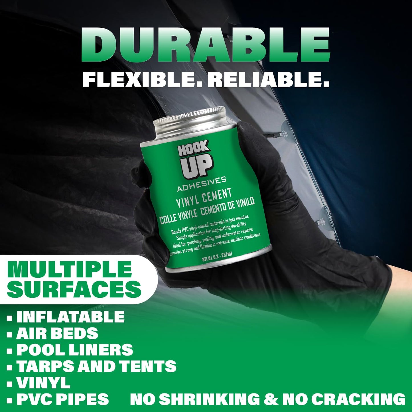HOOK UP 8 OZ Adhesives, Premium Waterproof Vinyl Cement Glue for Pool Repairs & Inflatable Items Fast-Drying, Strong Bonding Adhesive Ideal for Vinyl, PVC, Upholstery, Tarps, Hot Tubs, Air Mattresses