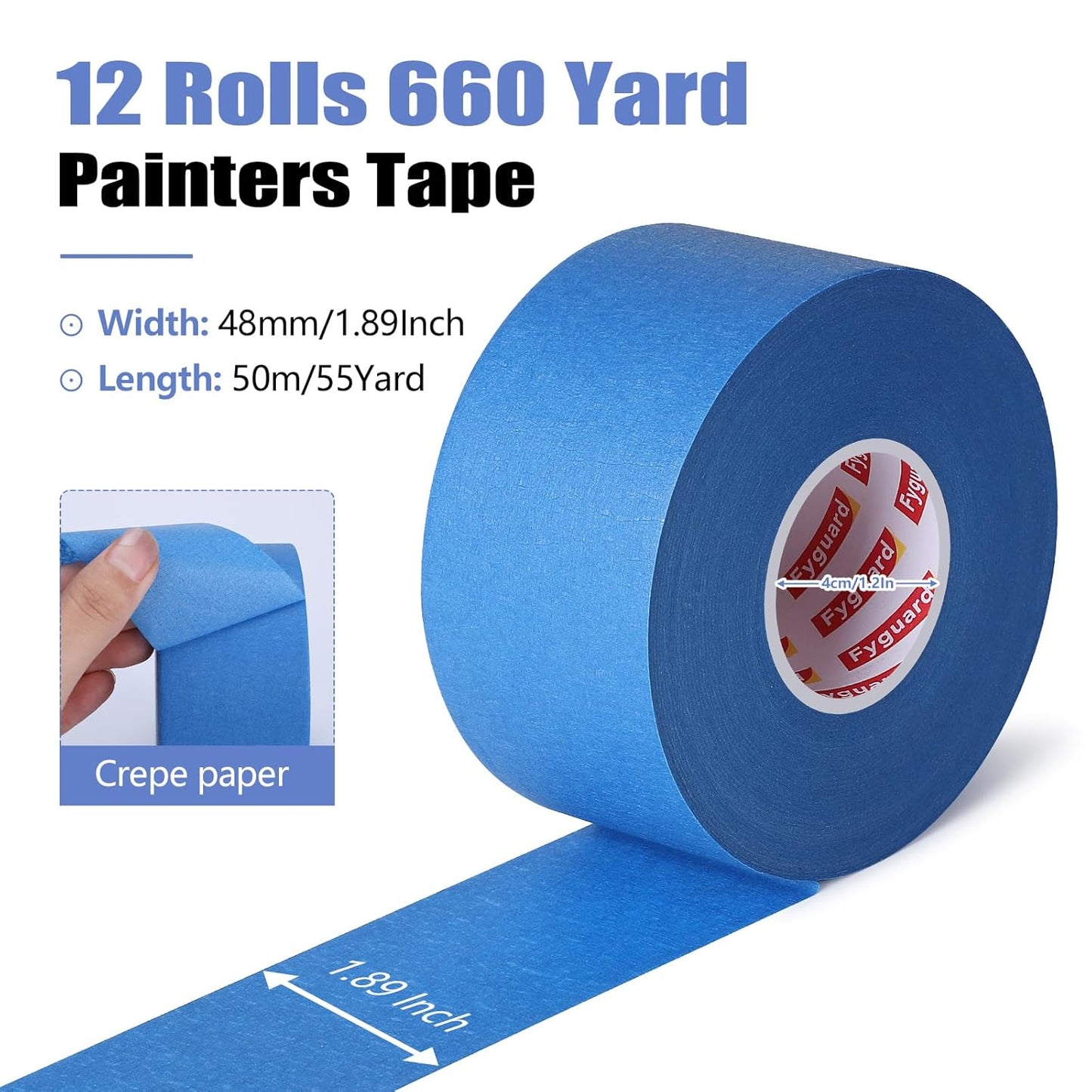 12 Rolls Blue Painters Tape 2 Inch Wide Painters Tape Bulk 1.89In × 660 Total Yd Multi-Purpose Blue Masking Tape for Wall Painting Color Separation Edge Repair Car