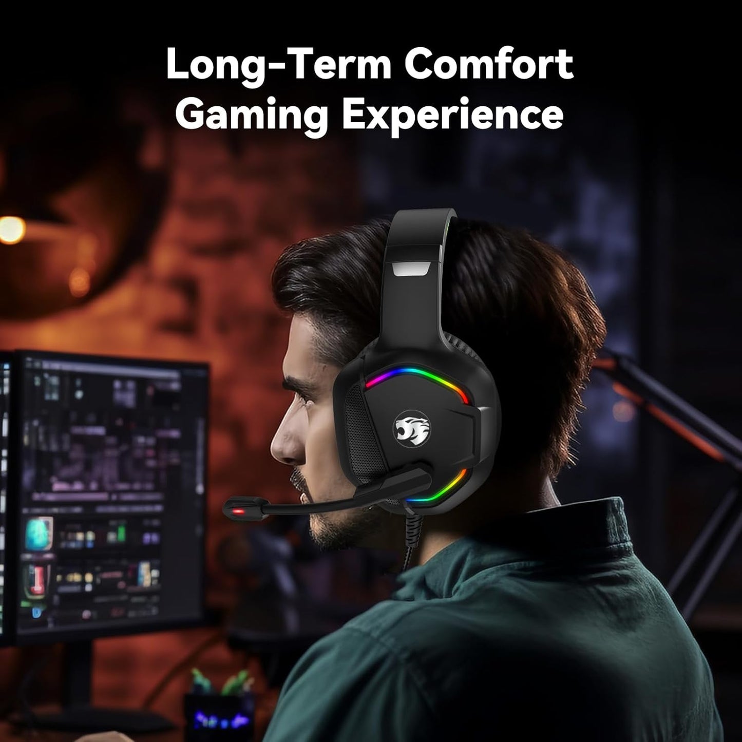 Gaming Headset with Microphone for Pc, Xbox One Series X/s, Ps4, Ps5, Switch, Stereo Wired Noise Cancelling Over-Ear Headphones with Mic, RGB, for Computer, Laptop, Mac, Nintendo, Gamer (Green)