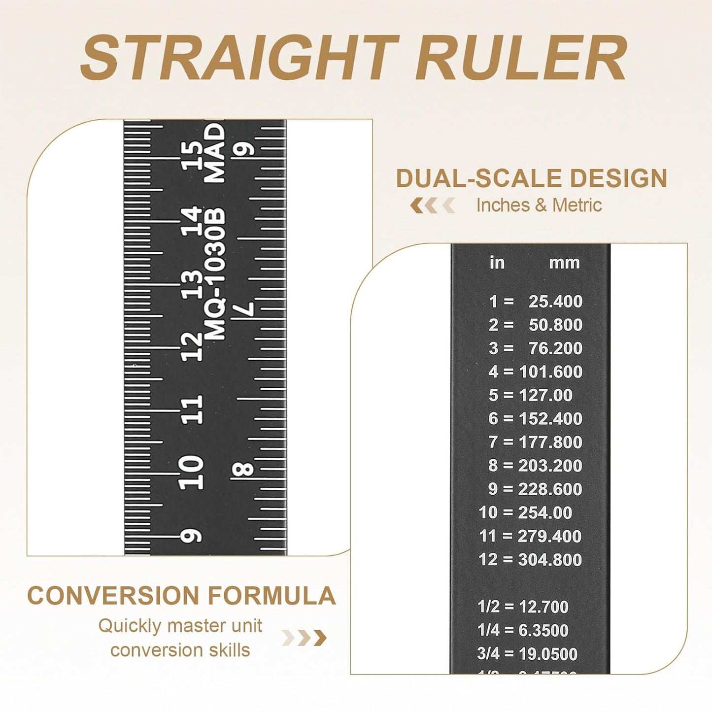 HARFINGTON 6pcs Metal Straight Ruler 30cm Metric SAE Aluminum Alloy Measuring Rulers Scale Tool with Hole for Measure Study Reading Classroom Office, Black