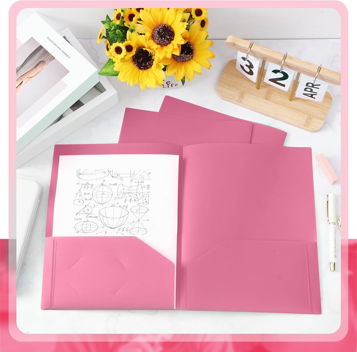 Gueevin 24 Pcs Plastic Folders with Pockets, Back to School Two Pocket Folder Fit Letter Size, Heavy Duty School Business Card Holder for Home Office, 11. 61 x 9. 45 Inches (Pink)