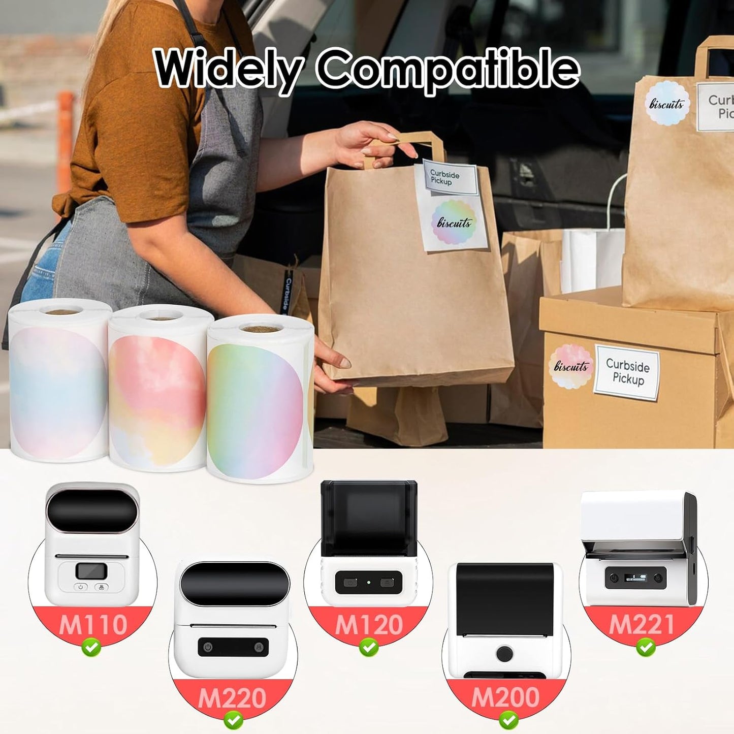 HuiJuKeJi 3 Rolls Thermal Round Label Paper,1.96 "x1.96 Gradient Label Maker Sticker for Phomemo M220/M200/M221/M110 Printer,Multi-Purpose Self-Adhesive Waterproof Labels for Barcode,DIY,Logo,Thanks