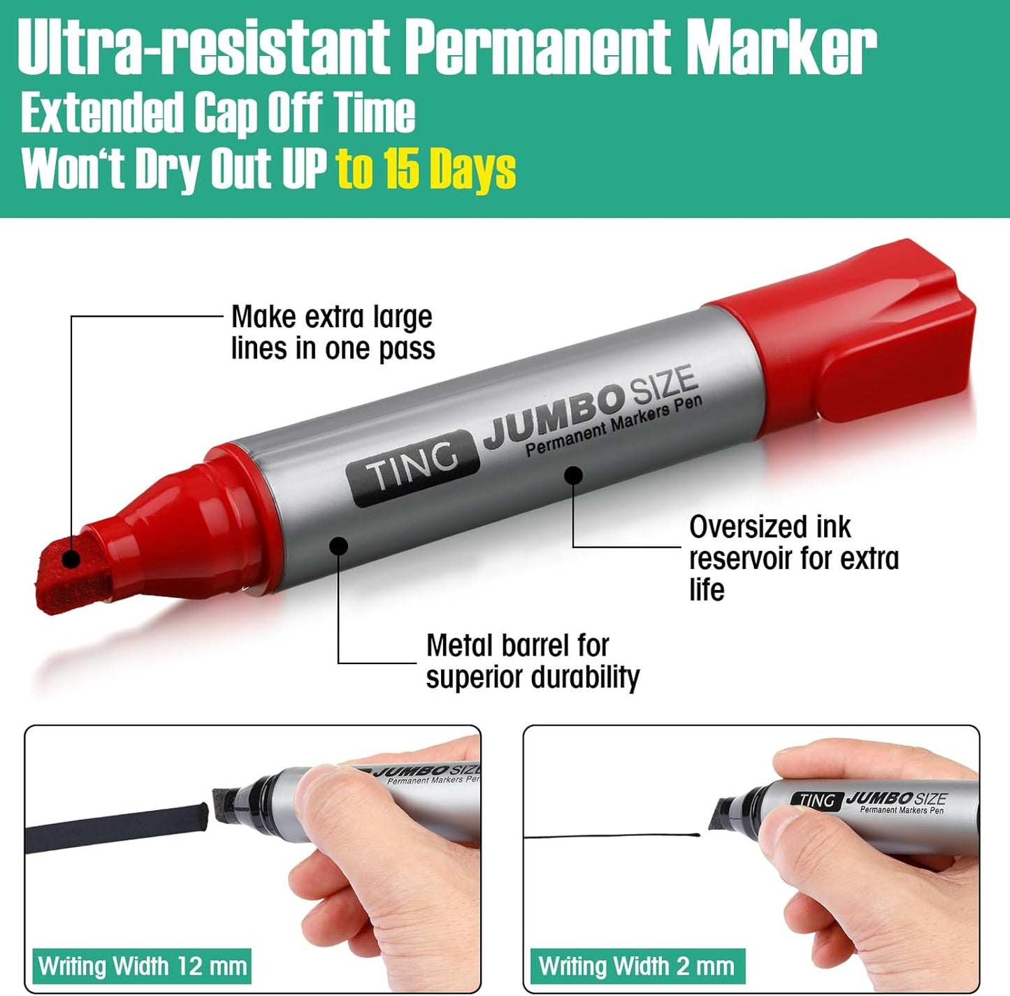 Fuutreo 16 Pcs Jumbo Size Permanent Markers Bulk Large Chisel Tip Permanent Markers Thick Waterproof Jumbo Pens Set Huge Poster Supplies(Multicolor)