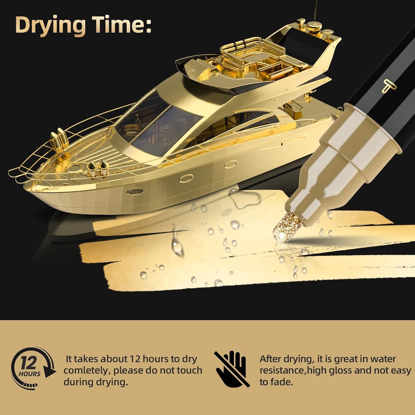 3 Pack Dual Tip Liquid Gold Chrome Markers, Permanent Shiny Gold Marker Pen for Most Surfaces, Golden Metallic High-gloss for Model Repairing, Painting, Marking or DIY Art Project