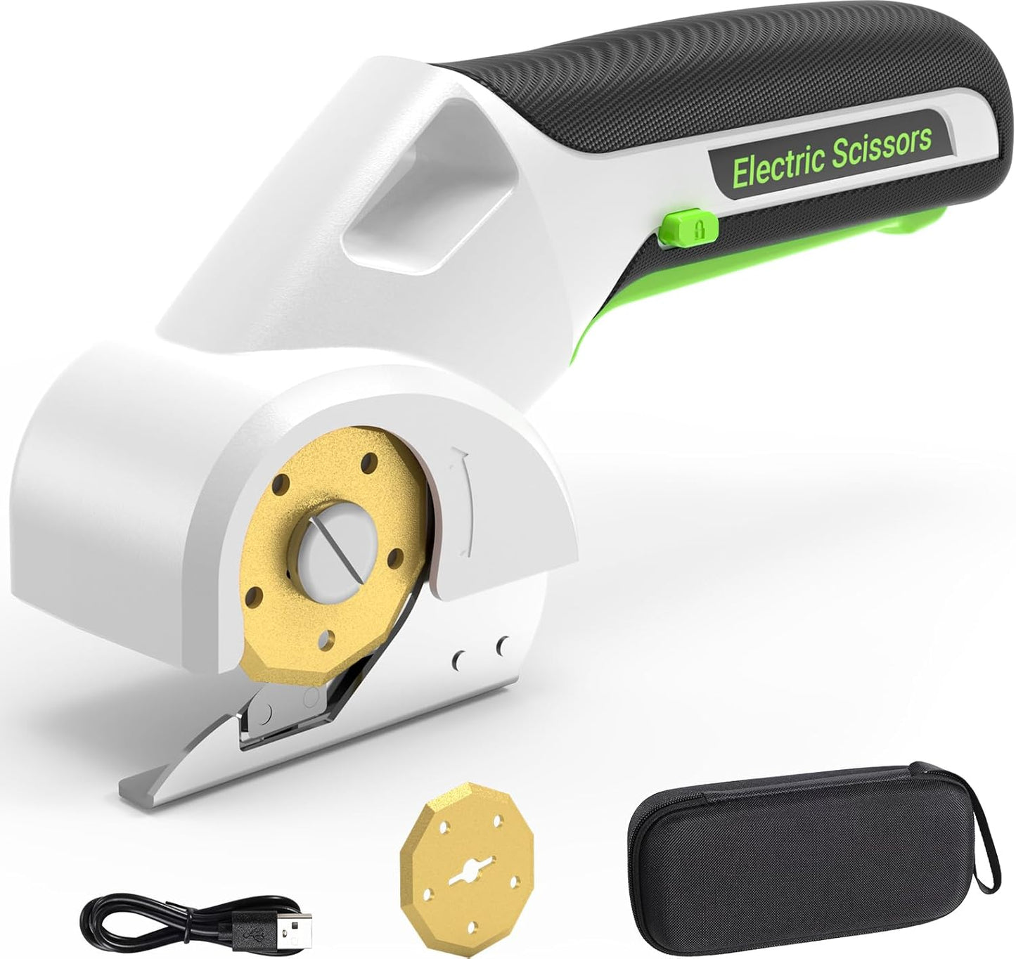 2025 NEW 4V Cordless Electric Scissors, Cardboard Cutter with 2 Titanium Blade, Safety Lock & Extra Blade, Rotary Cutter for Cardboard,Fabric,Plastic, Gifts for Men&Women - Pearl White