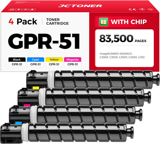 GPR-51 GPR51 High Yield Toner Cartridge 8516B003 8517B003 8518B003 8519B003 Replacement for Canon ImageRunner Advance C250if C255if C350if C350p C355if Printer Ink Set Black Cyan Magenta Yellow,4-Pack