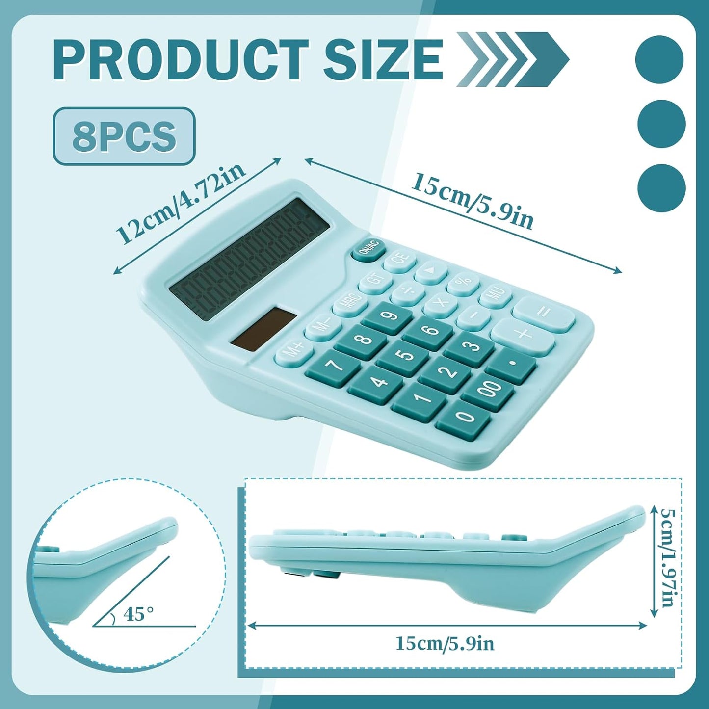 12-Digit Calculator, Desktop Calculators with Big Buttons and Large Display,Office Calculators Desktop,Solar Battery Dual Power,Desk Calculator for Office Home(Blue,8 Pack)