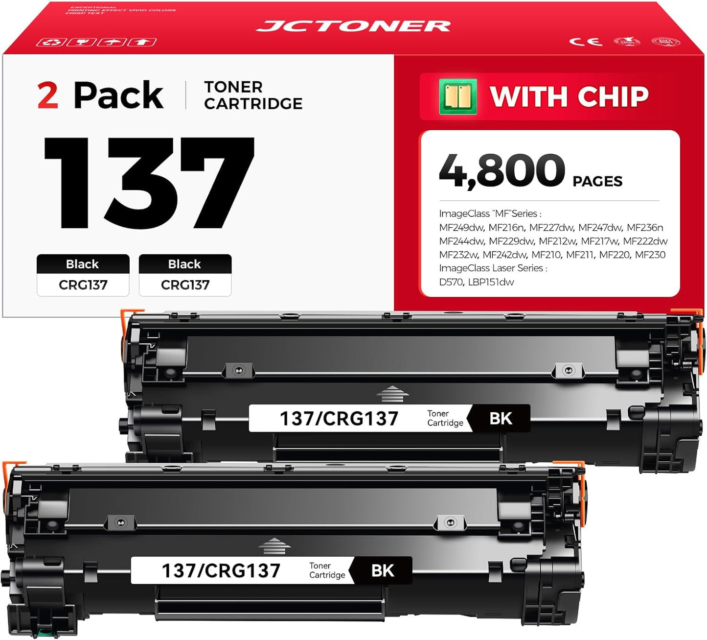 137 Black Toner Cartridge 2-Pack Replacement for Canon 137 CRG-137 for ImageCLASS LBP151dw D570 MF236n MF247dw MF249dw MF232w MF242dw MF244dw MF216n MF227dw MF212w MF210 MF220 MF230 MF240 Printer Ink