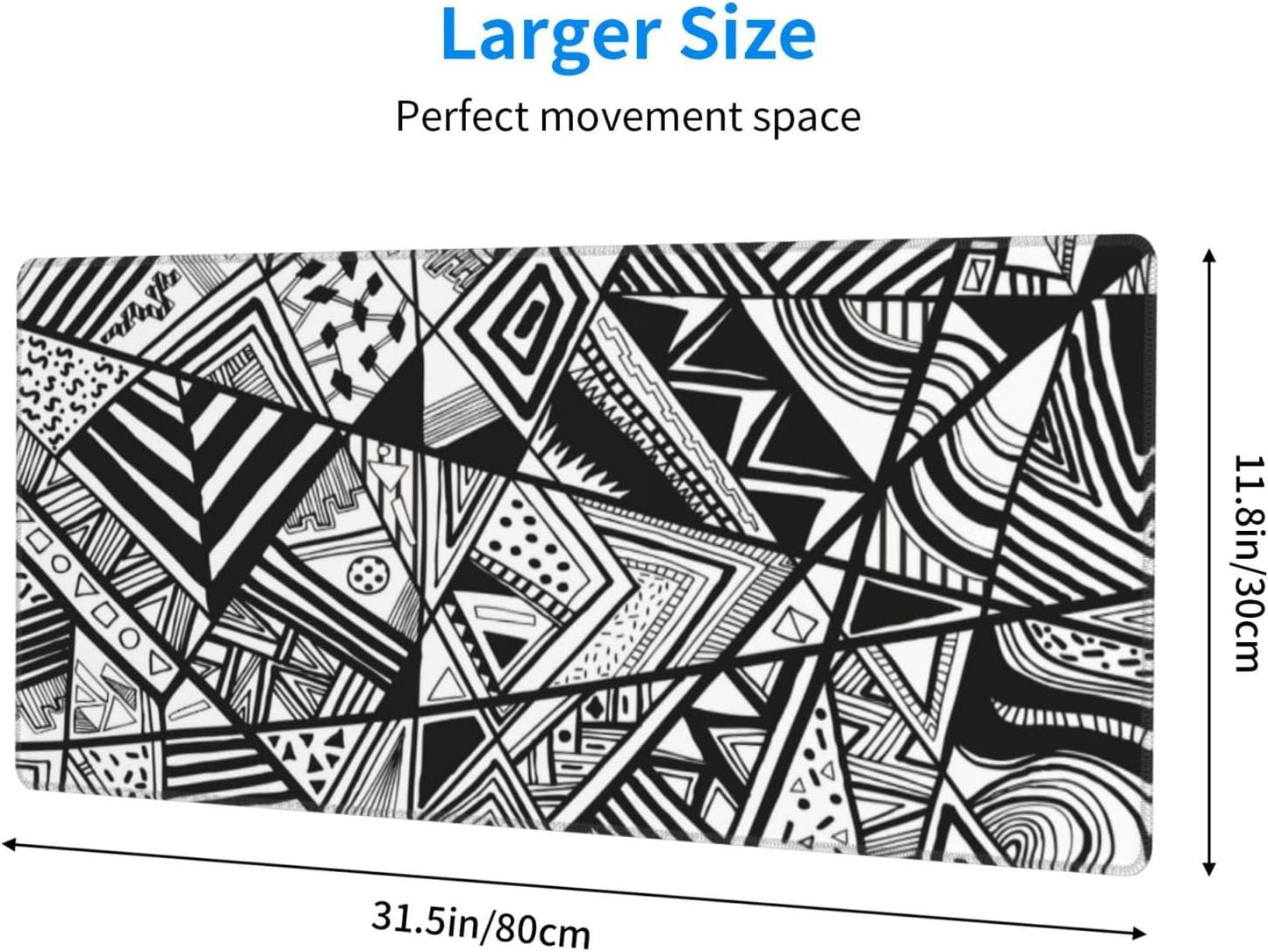 Gaming Mouse Pad, Large Non-Slip Rubber Base Mousepad, Keyboard Mouse Mat, Desk Pad with Stitched Edges, 31.5x11.8inch,Black Checkered Abstract Pattern