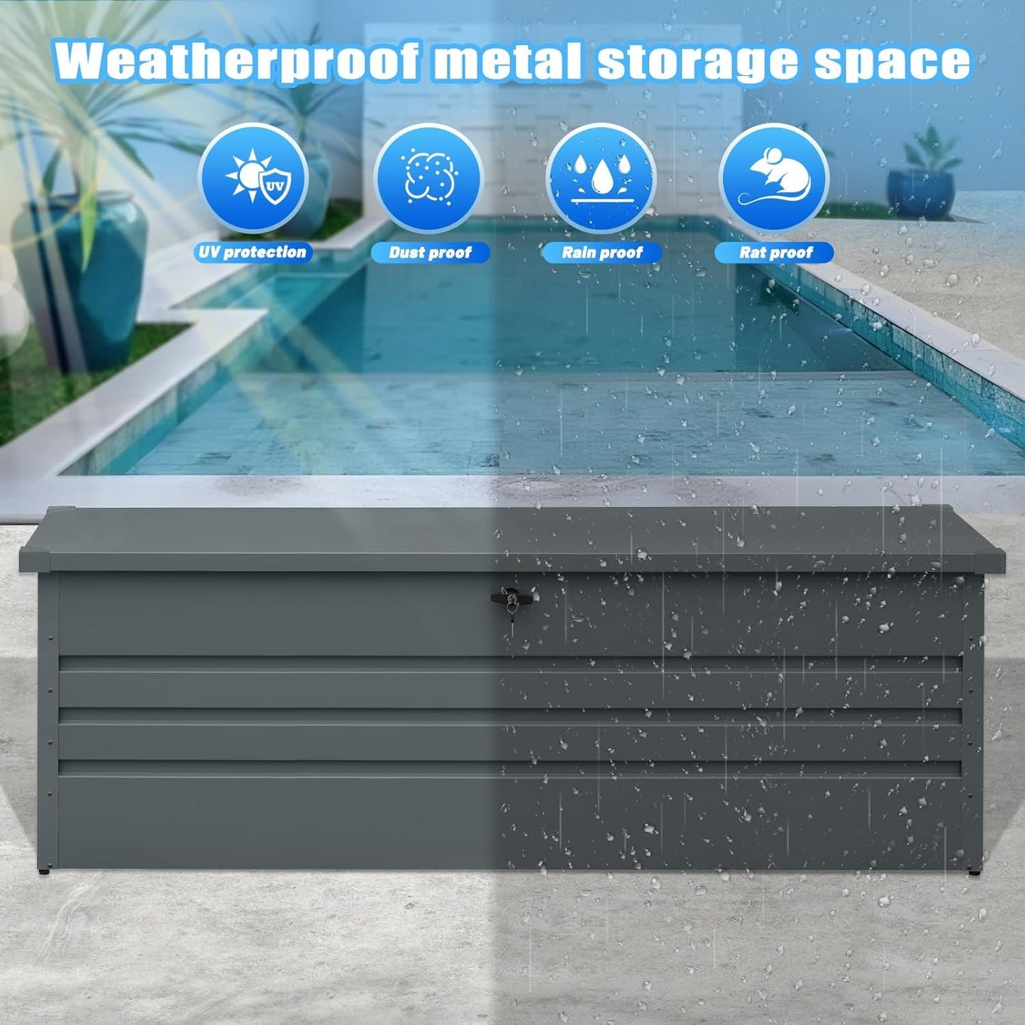 260 Gallon Waterproof Outdoor Storage Box, Extra Large Outside Metal Deck Storage Box for Patio Cushions, Garden Tools, Pool Supplies