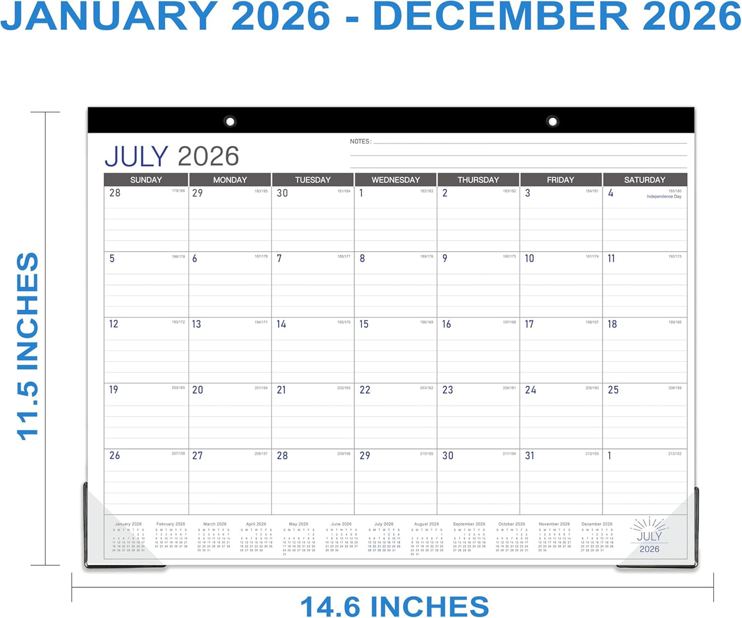 2026 Desk Calendar - Desk/Wall Calendar 2026, JAN 2026 - DEC 2026, 2026 Calendars 12 Month, Desk Calendars with Corner Protectors, Large Ruled Blocks, Thick Paper, Colorful, 14.6" x 11.5", Desktop Calendar for Daily Organizer