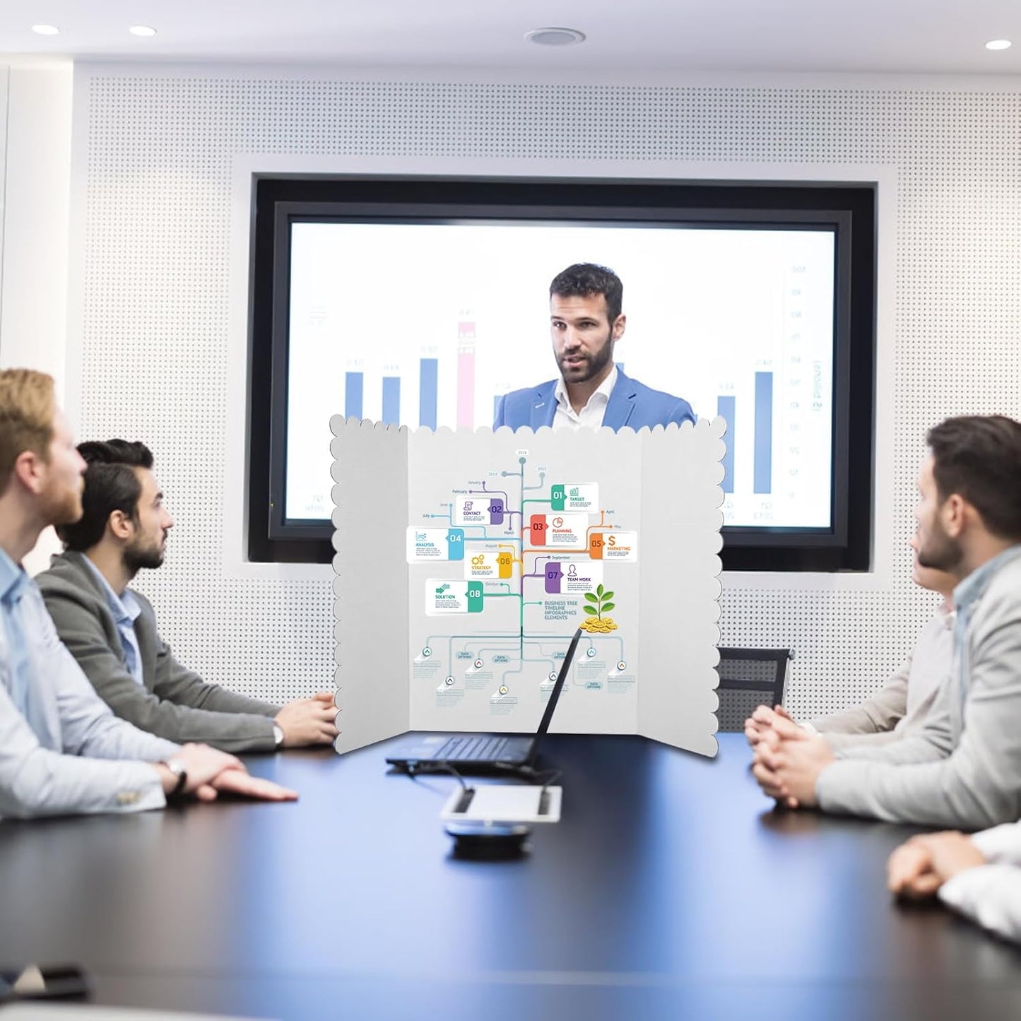 24 Pcs Foldable Presentation Boards,24x36 Inch Tri-Fold Poster Display Boards with A4 Colored Cardboard for Business Exhibits,School Projects and Photo Displays