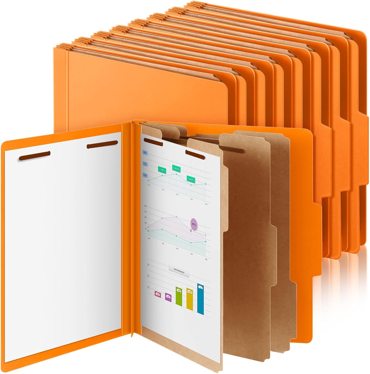 12 Pcs Classification Folders Letter Size, 3 Divider Pressboard File Folder with Fasteners, Expanding File Organizer Bulk for Teachers, Clergy, Office, Church, Christmas Donations (Orange)